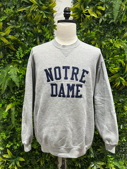 (Mens XL) 90s Notre Dame Spell-Out Gray Sweater 007