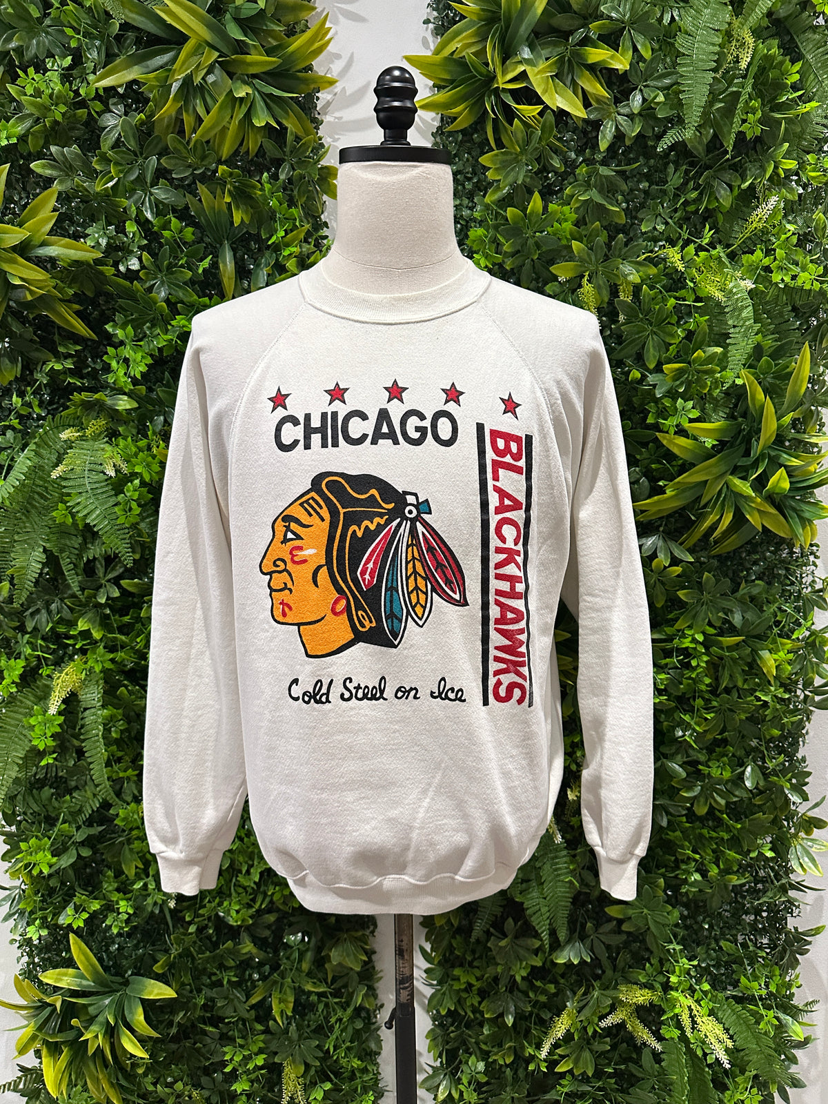 (Mens Large) 80s Chicago Blackhawks 'Cold Steel On Ice' Sweater 007