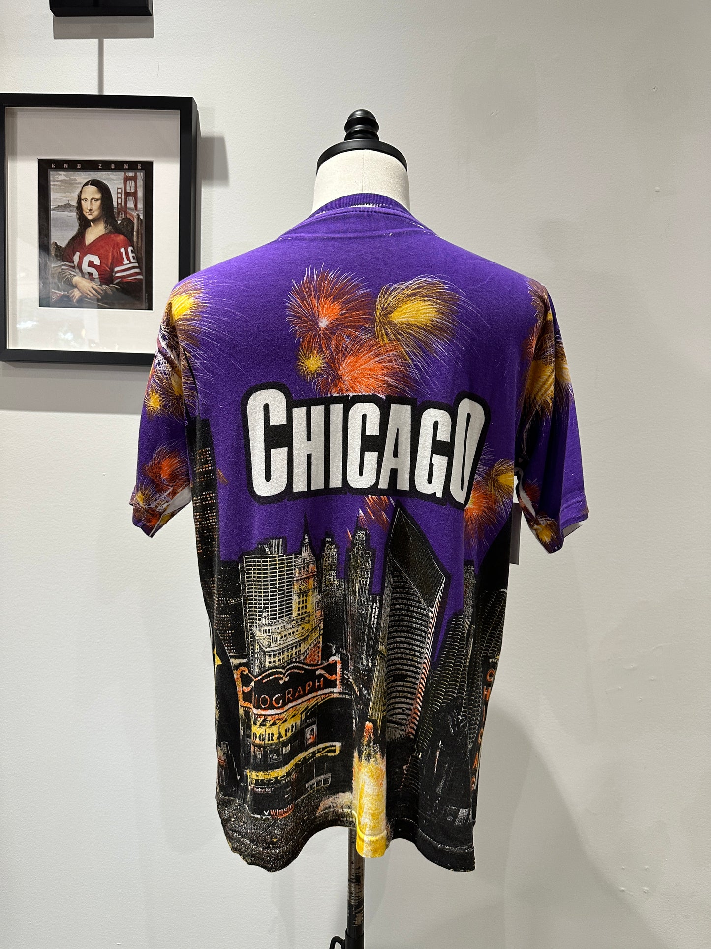 (Mens Large) 90s Chicago City Skyline AOP Shirt