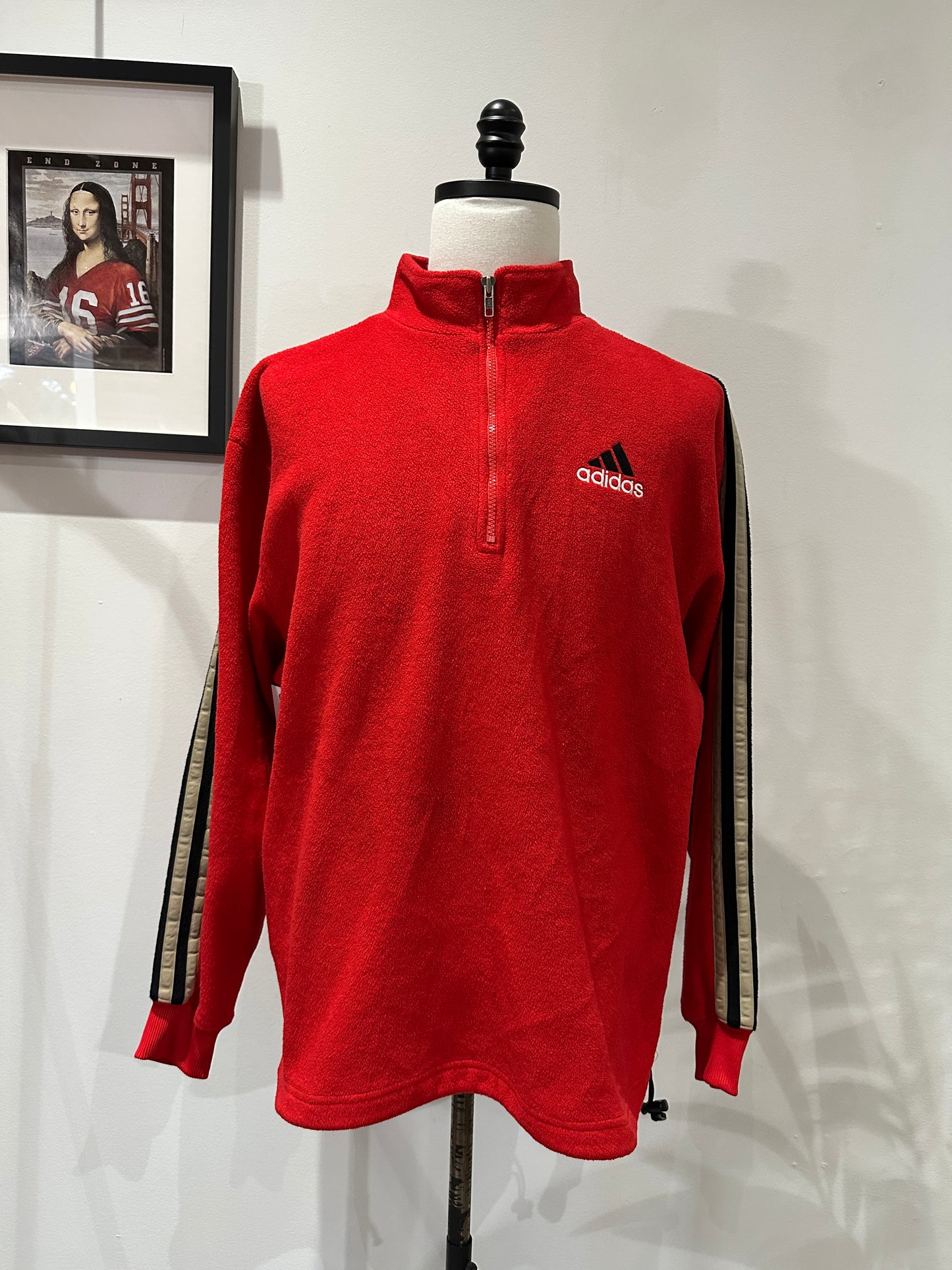 (Mens Large) 90s Adidas Red Fleece Sweater