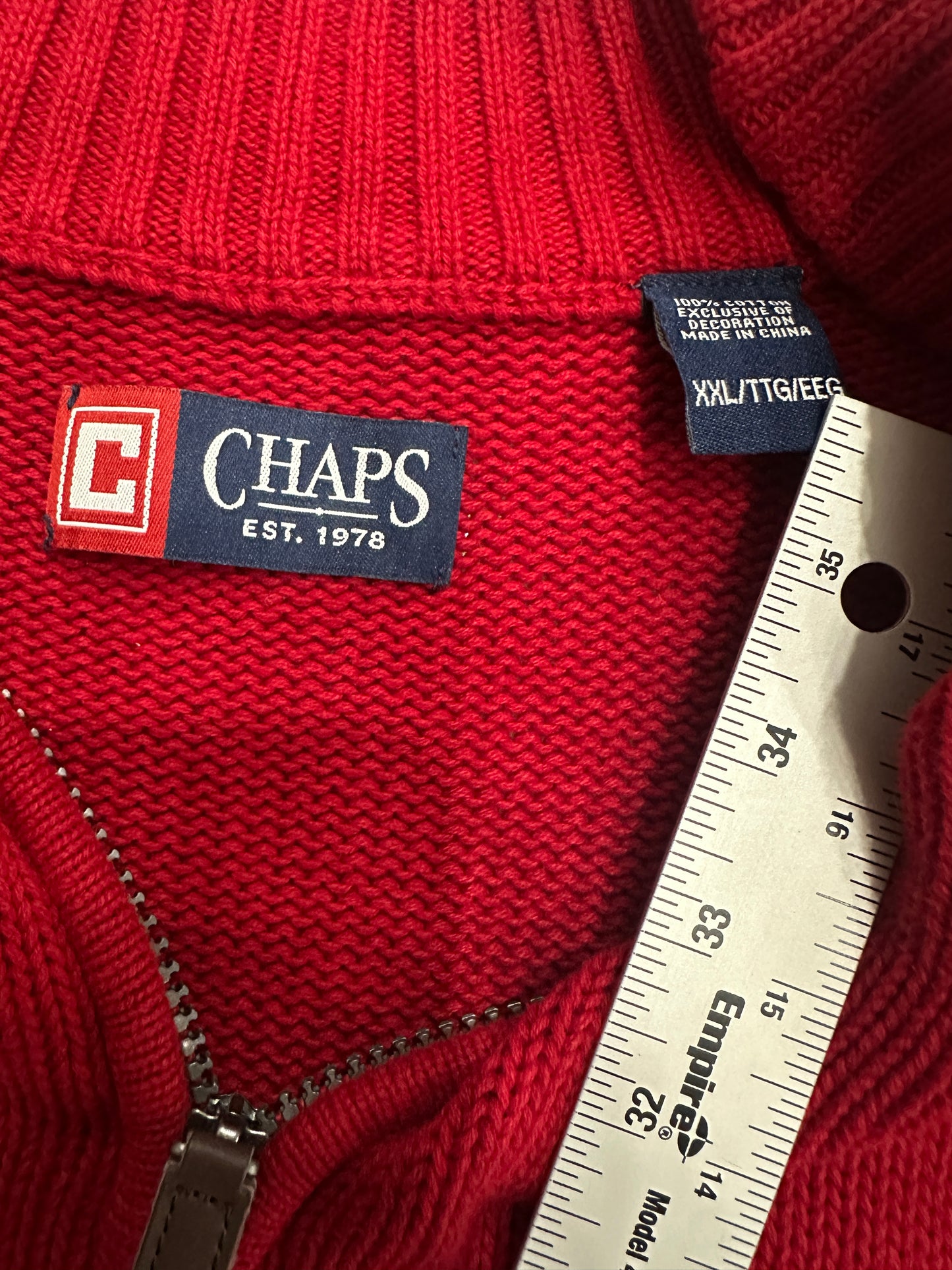 (Mens XXL) Chaps Red 1/4 Zip Knitted Sweater