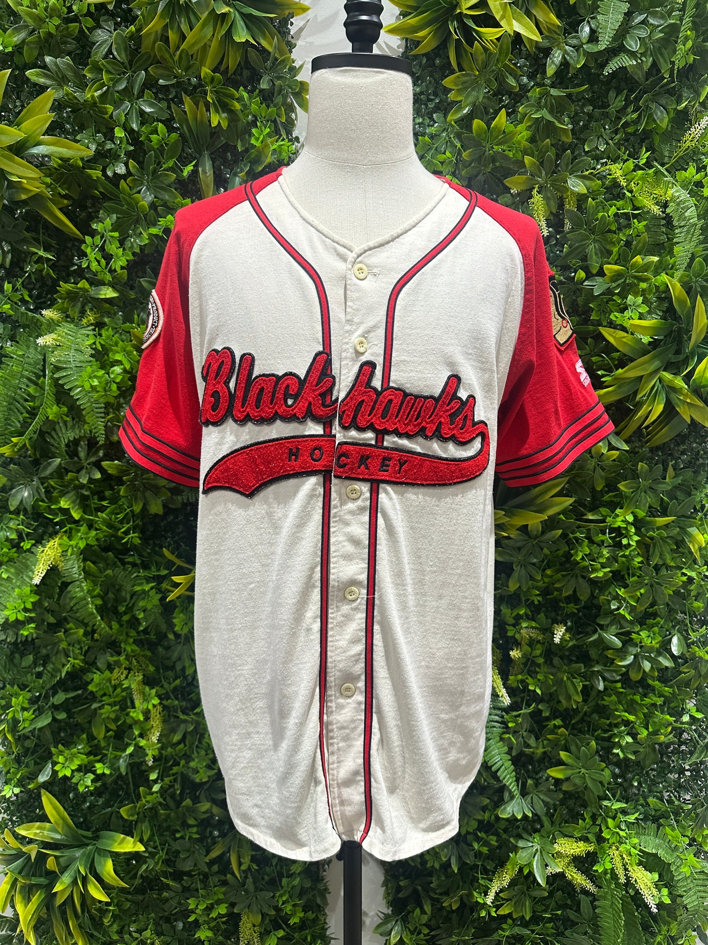 (Mens Large) 90s Starter Chicago Blackhawks Baseball Jersey 007