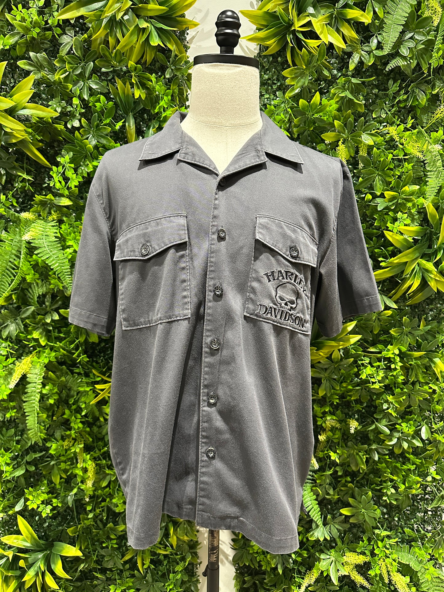 (Mens Large) Harley Davidson Gray Button-Up Shirt 007