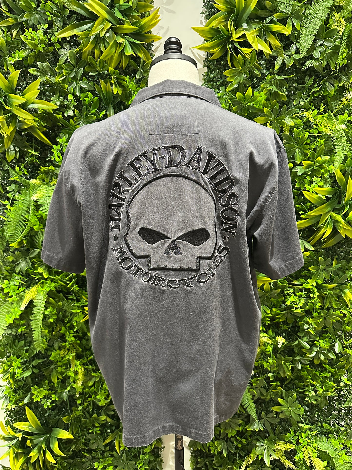 (Mens Large) Harley Davidson Gray Button-Up Shirt 007