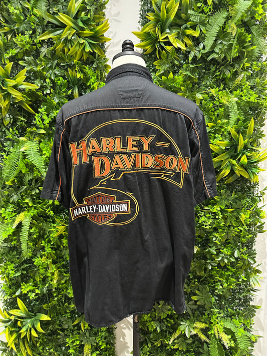 (Mens Large) Harley Davidson Black Button-Up Shirt 007