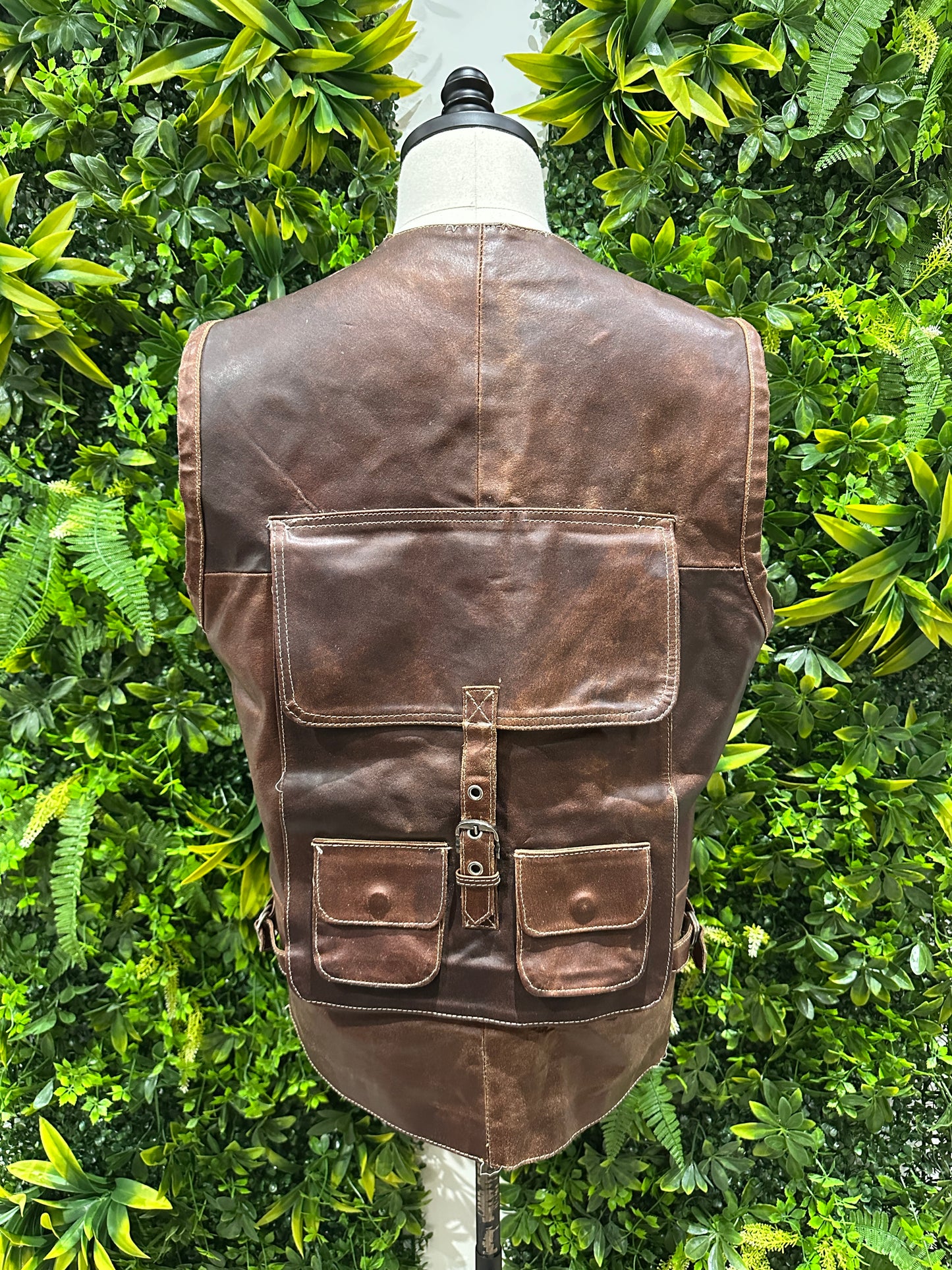 (Mens Medium) TKO Brown Biker Leather Vest 007