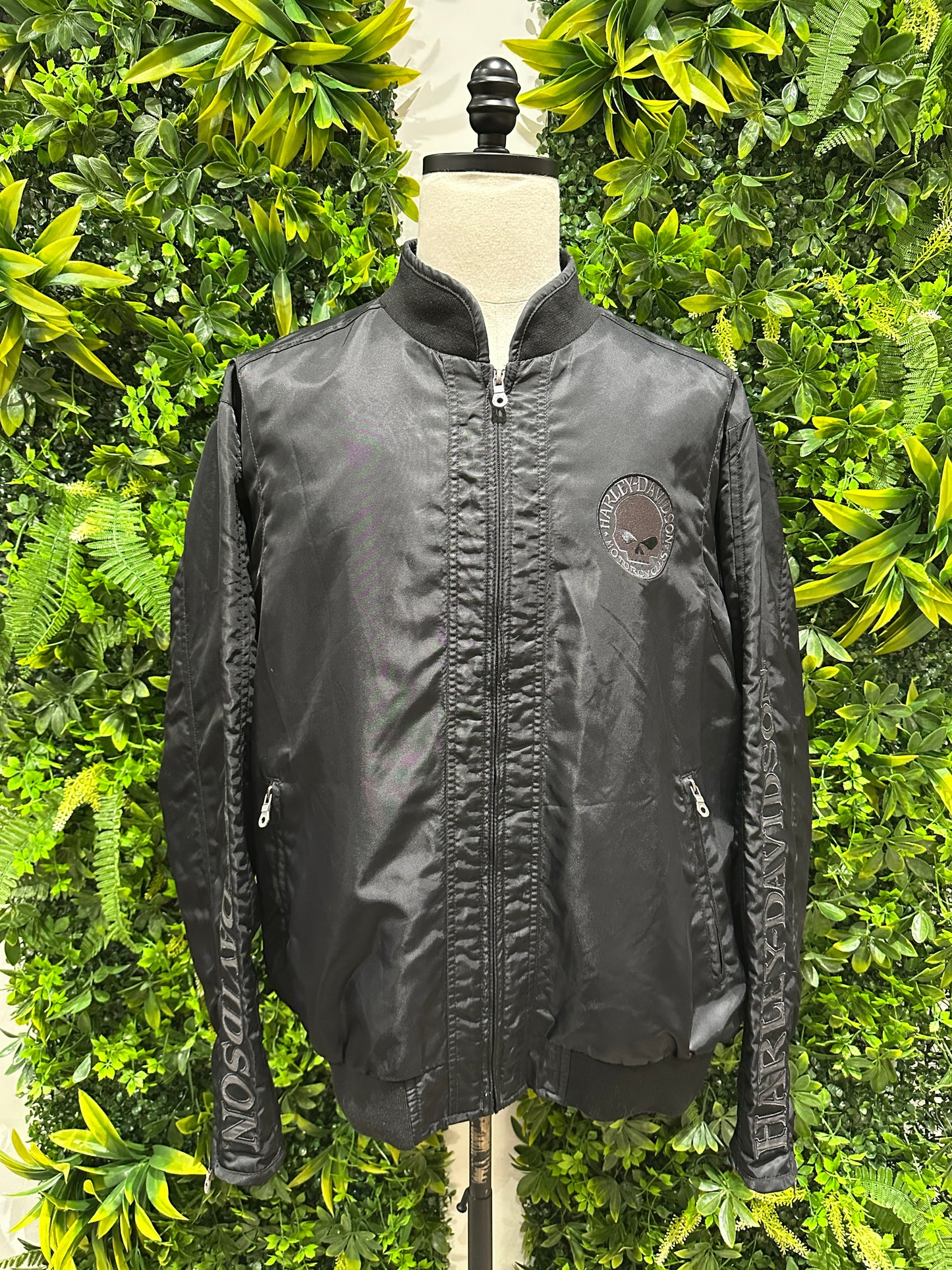 (Mens XL) Harley Davidson Black Nylon Biker Jacket 007