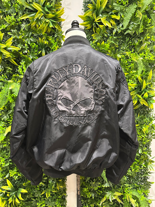 (Mens XL) Harley Davidson Black Nylon Biker Jacket 007