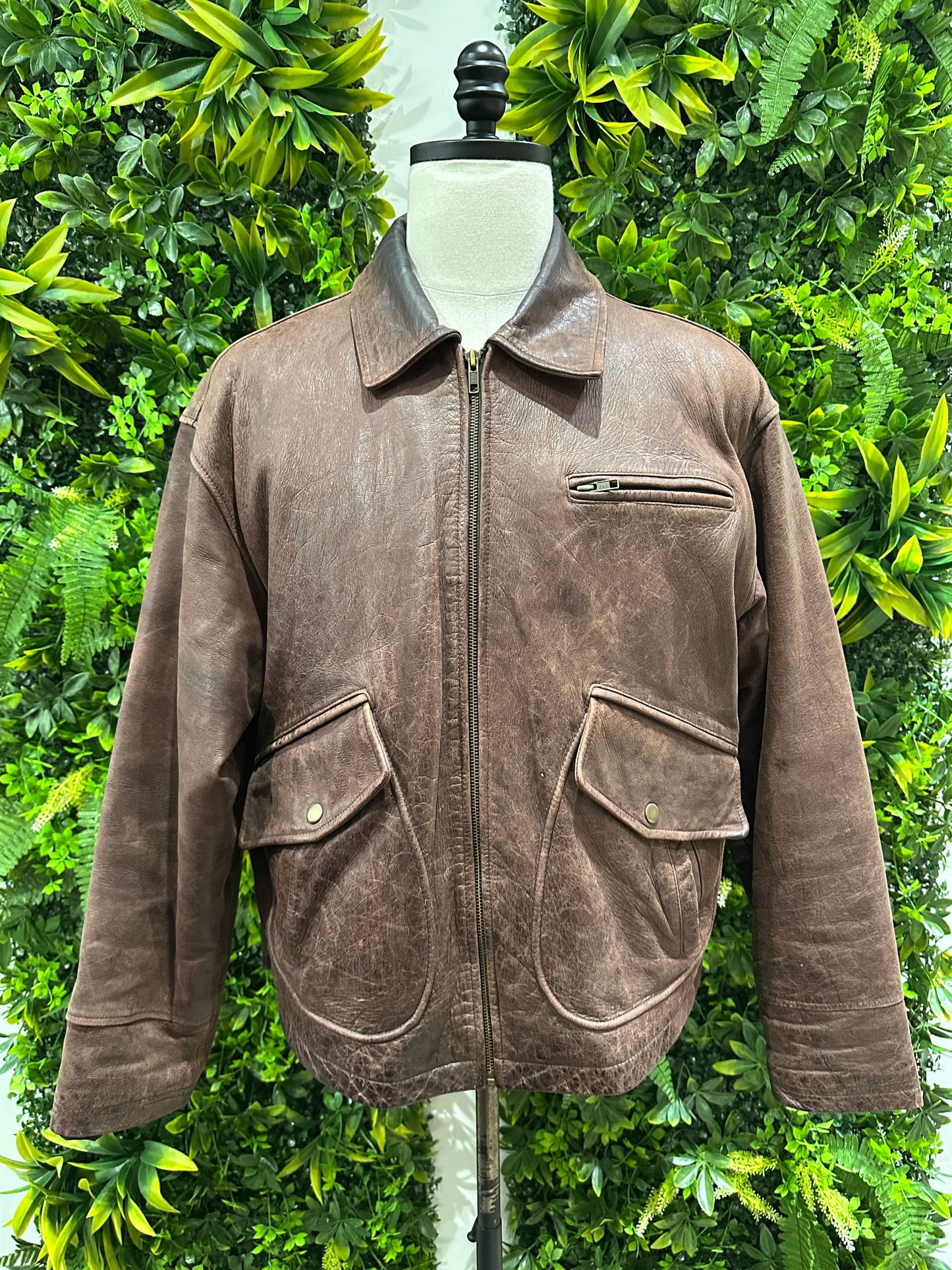 (Mens Medium) Tannery West Brown Leather Jacket