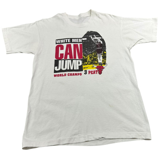 Vintage 90s White Men Can Jump 3Peat Shirt Mens Medium Chicago Bulls