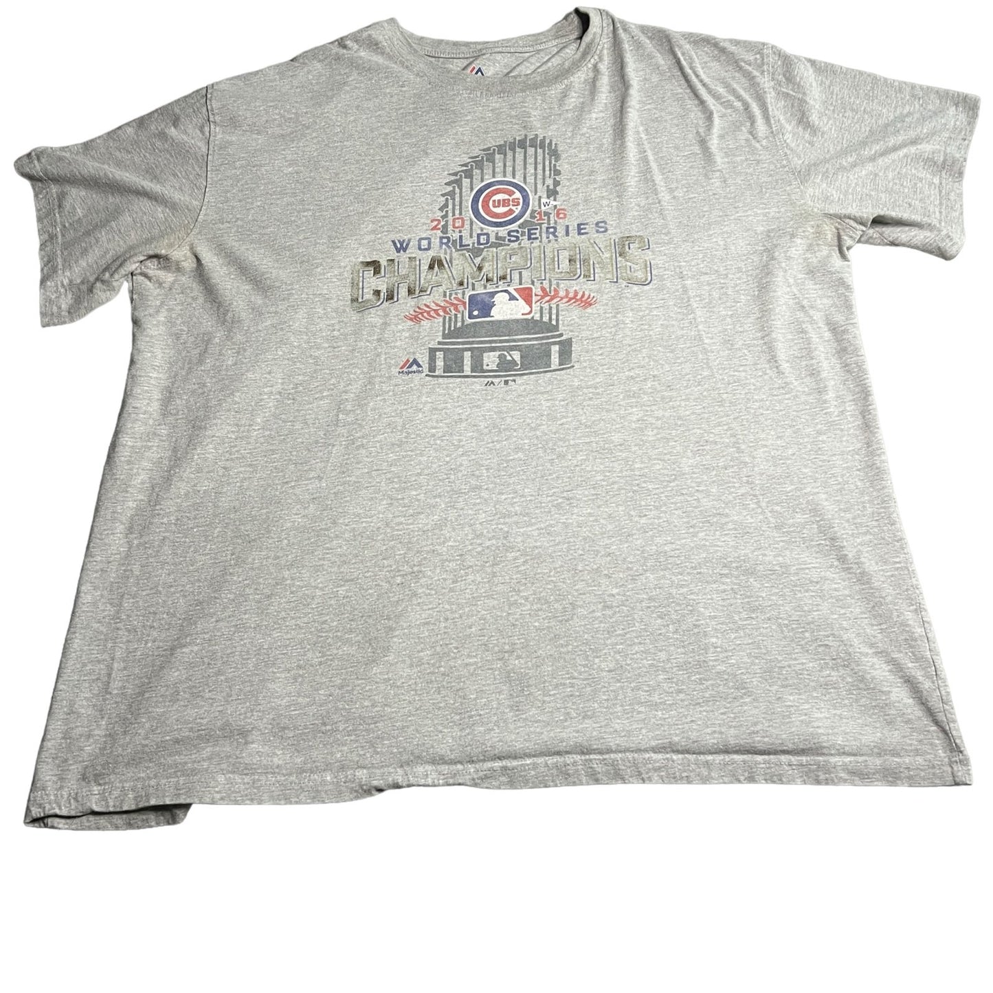 Chicago Cubs 2016 World Series Shirt Mens 3XL XXXL Gray Short Sleeve Majestic