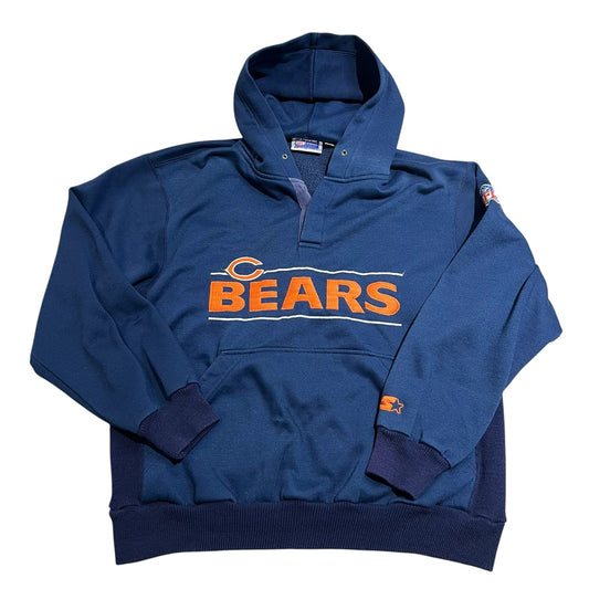 Vintage Chicago Bears Hoodie Mens Large STARTER Sweatshirt NFL Blue Orange