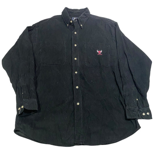 Vintage Chicago Bulls Corduroy Button Up Shirt Mens Large Black Lee Sport NBA