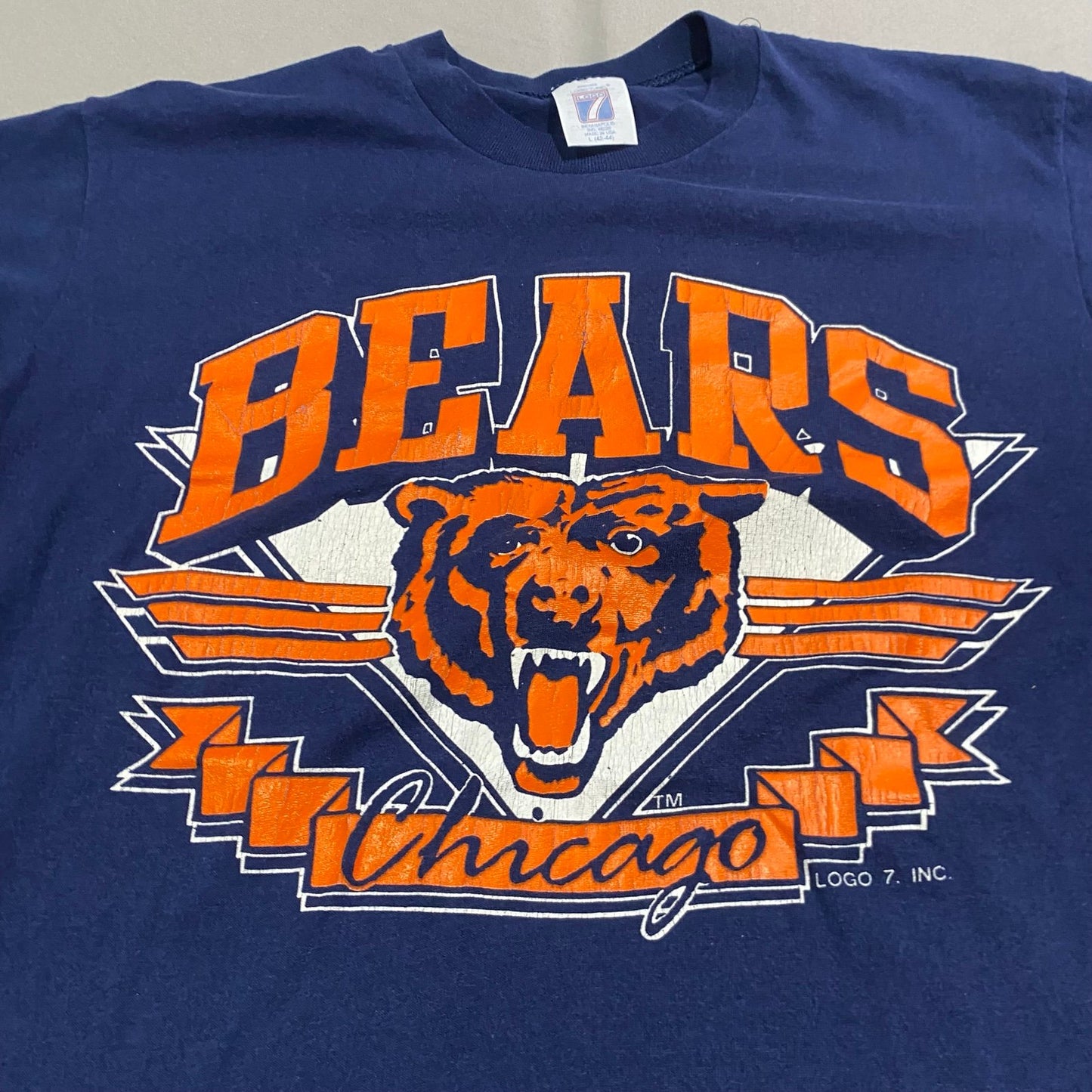 Vintage 90's Chicago Bears Shirt Womans Large LOGO 7 NFL Short Sleeve Blue