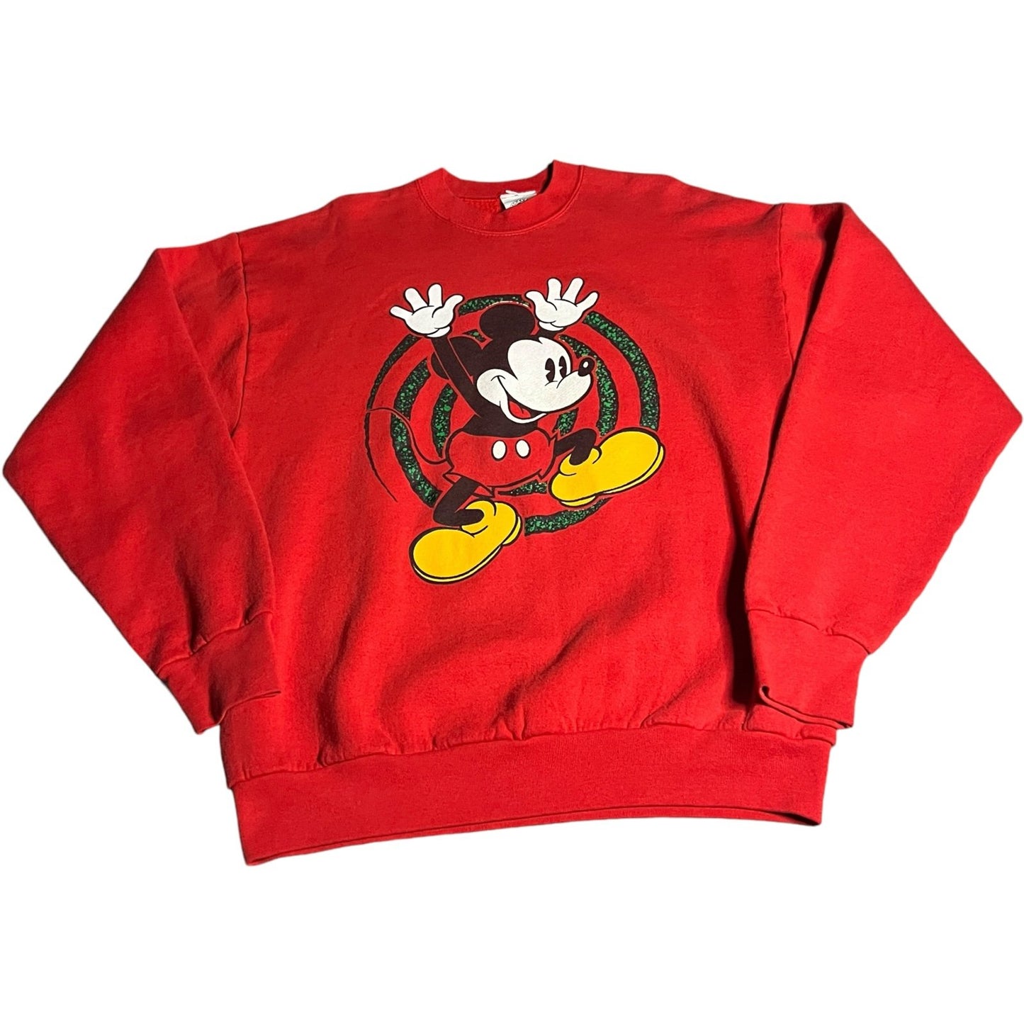 Vintage Mickey Mouse Sweater Mens Large Red Crewneck Disney