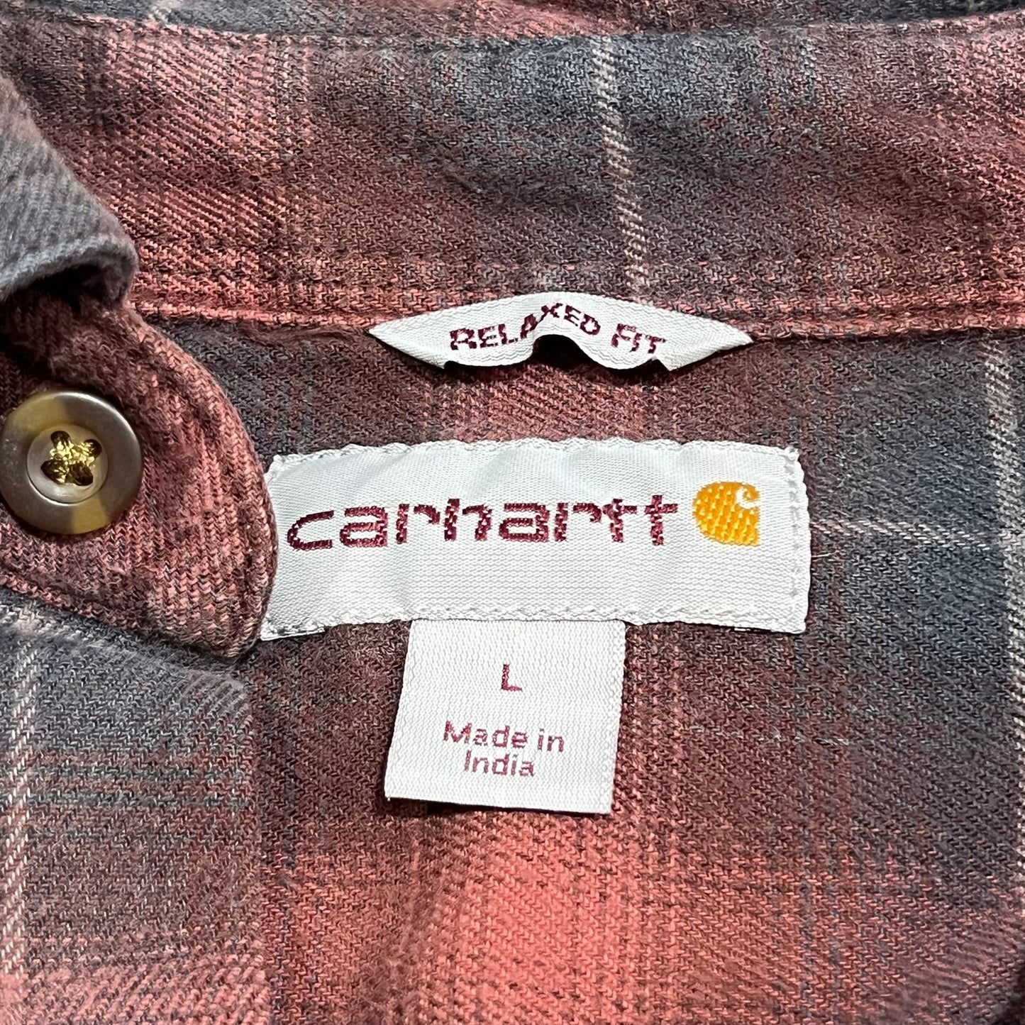 Carhartt Flannel Button Up Shirt Mens Large Red Plaid Relaxed Fit Long Sleeve