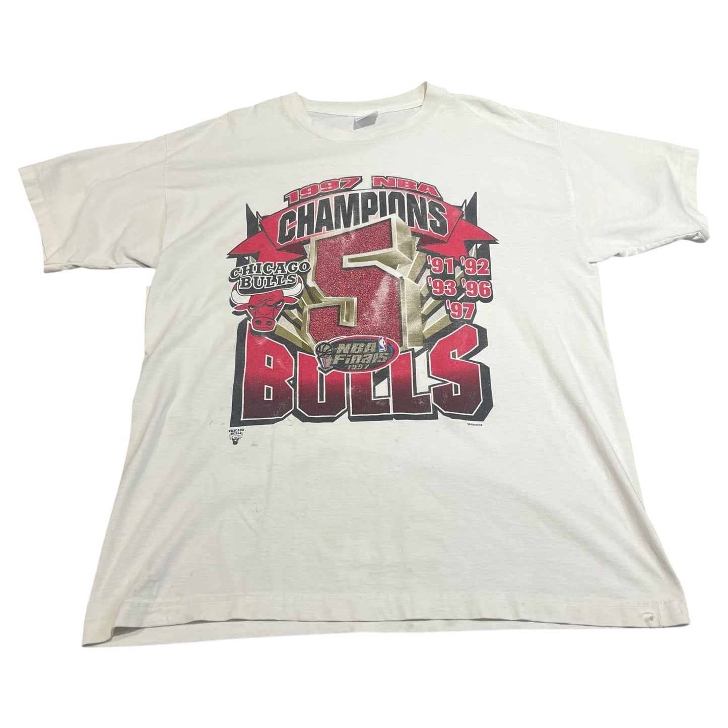 Vintage 1997 Chicago Bulls 5 Champions Shirt NBA Finals Mens XL Short Sleeve