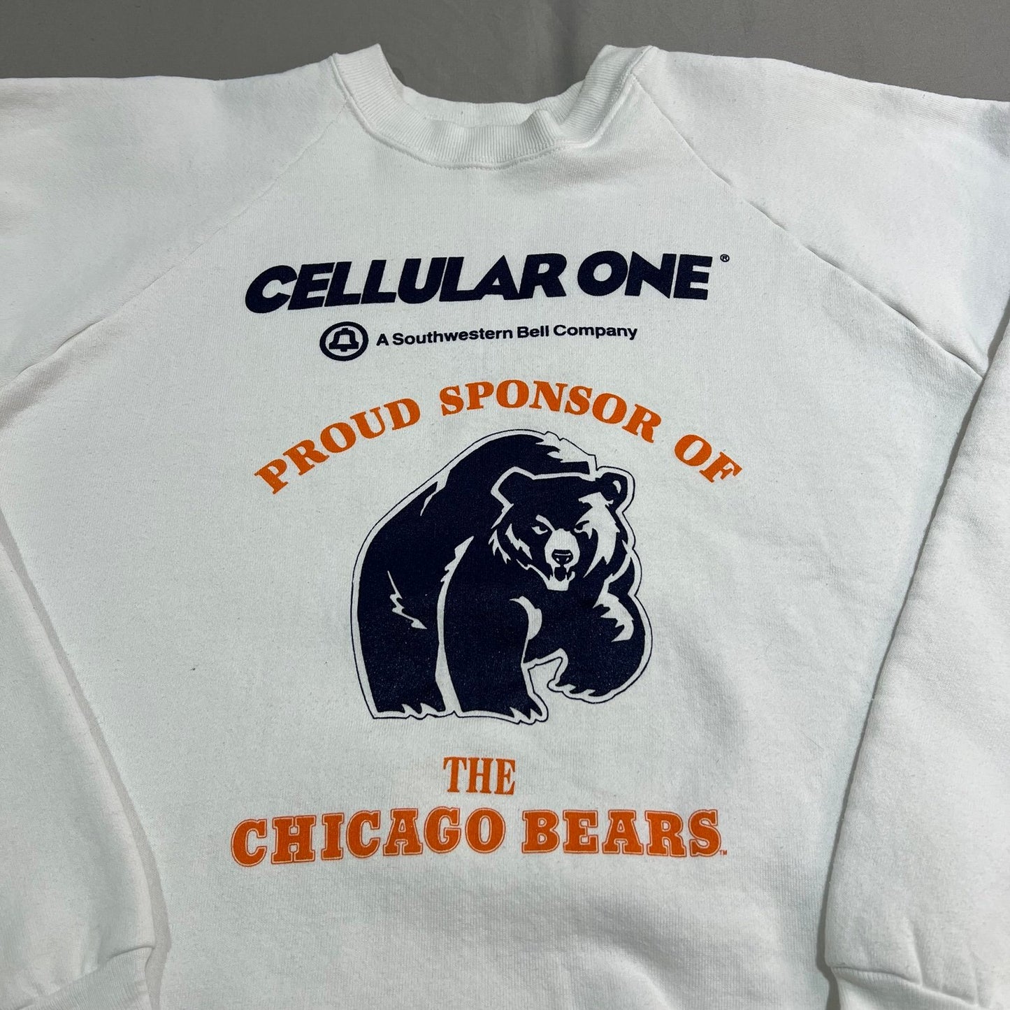 Vintage Chicago Bears Sweater Womans XL Crewneck Cellular One Sponsor White NFL