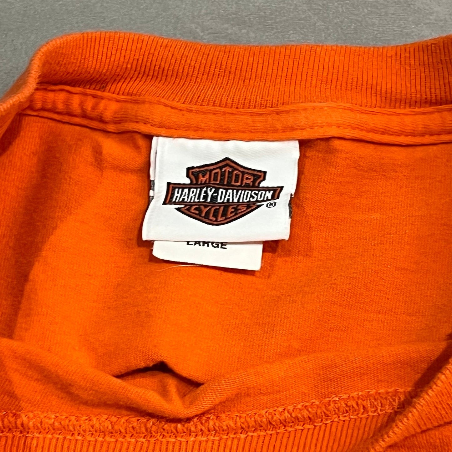 Harley Davidson Shirt Mens Large Denver Orange Short Sleeve Pocket Motorcycle