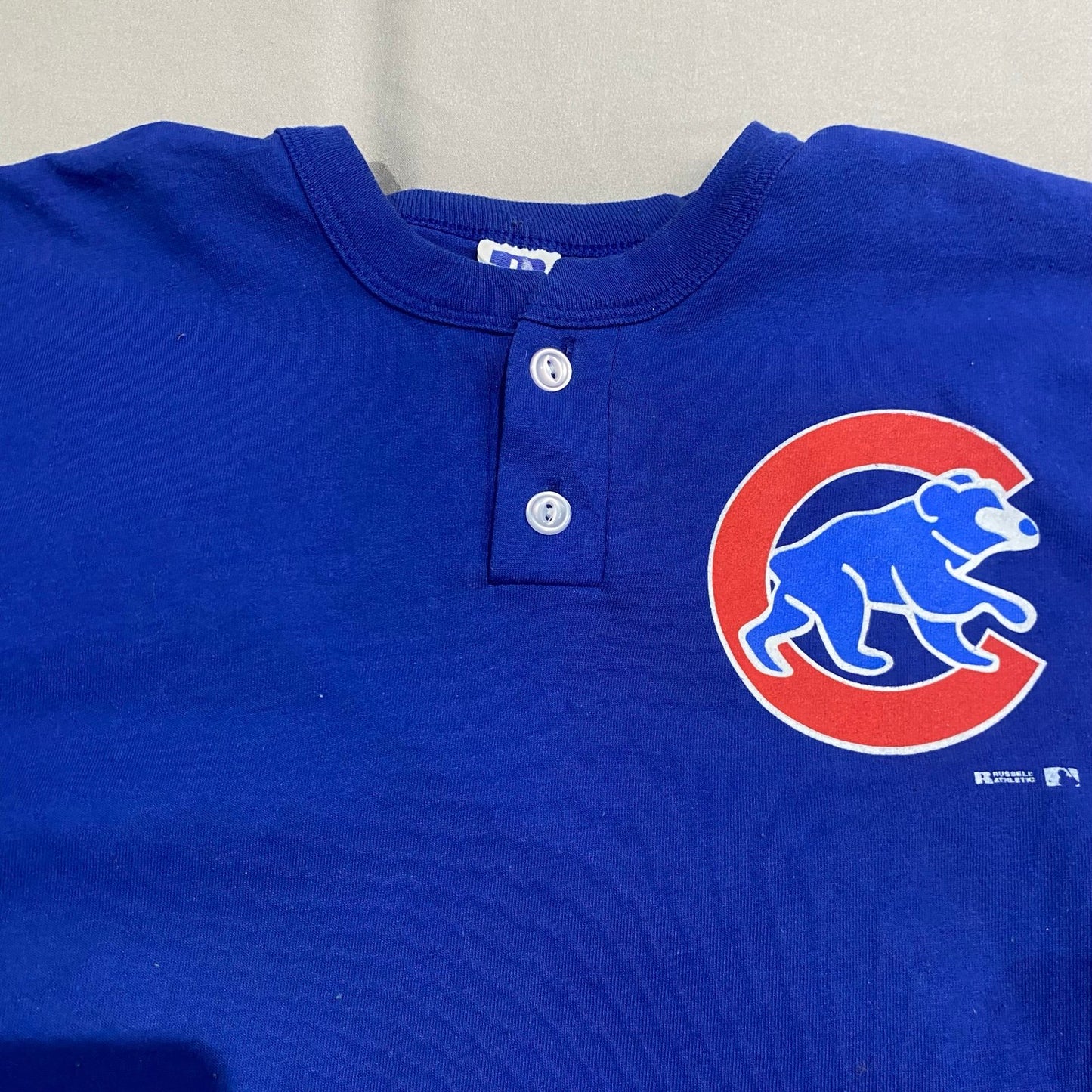 Chicago Cubs Henley Shirt Kids Youth Large Russell Athletic Blue MLB