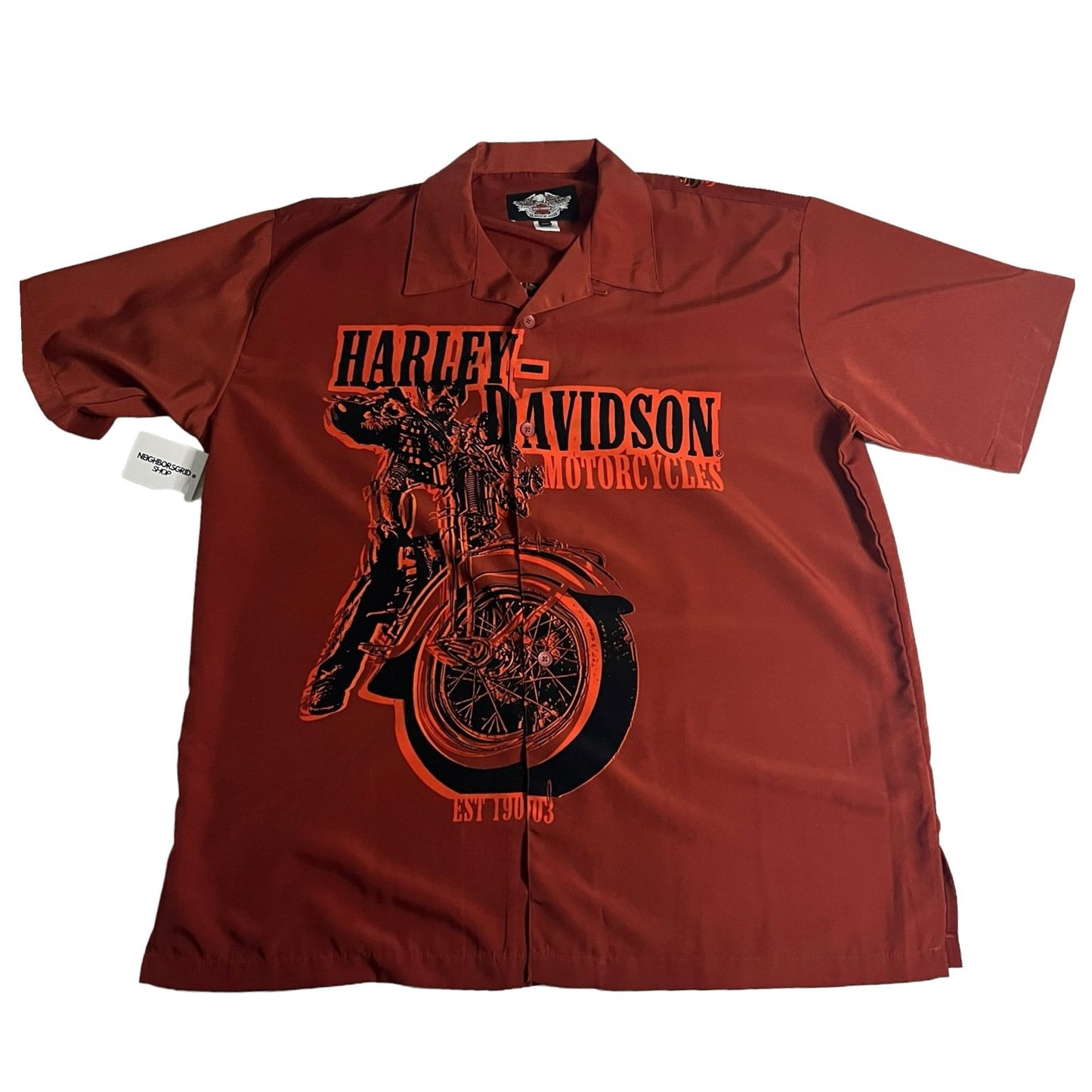 Harley Davidson Button Up Shirt Mens 2XL XXL Red Motorcycle Biker Short Sleeve