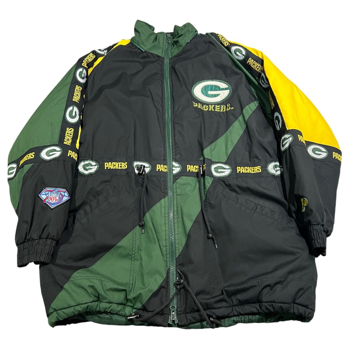 Vintage Green Bay Packers Pro Player Jacket Puffer NFL Black 75th 1994 Mens XL