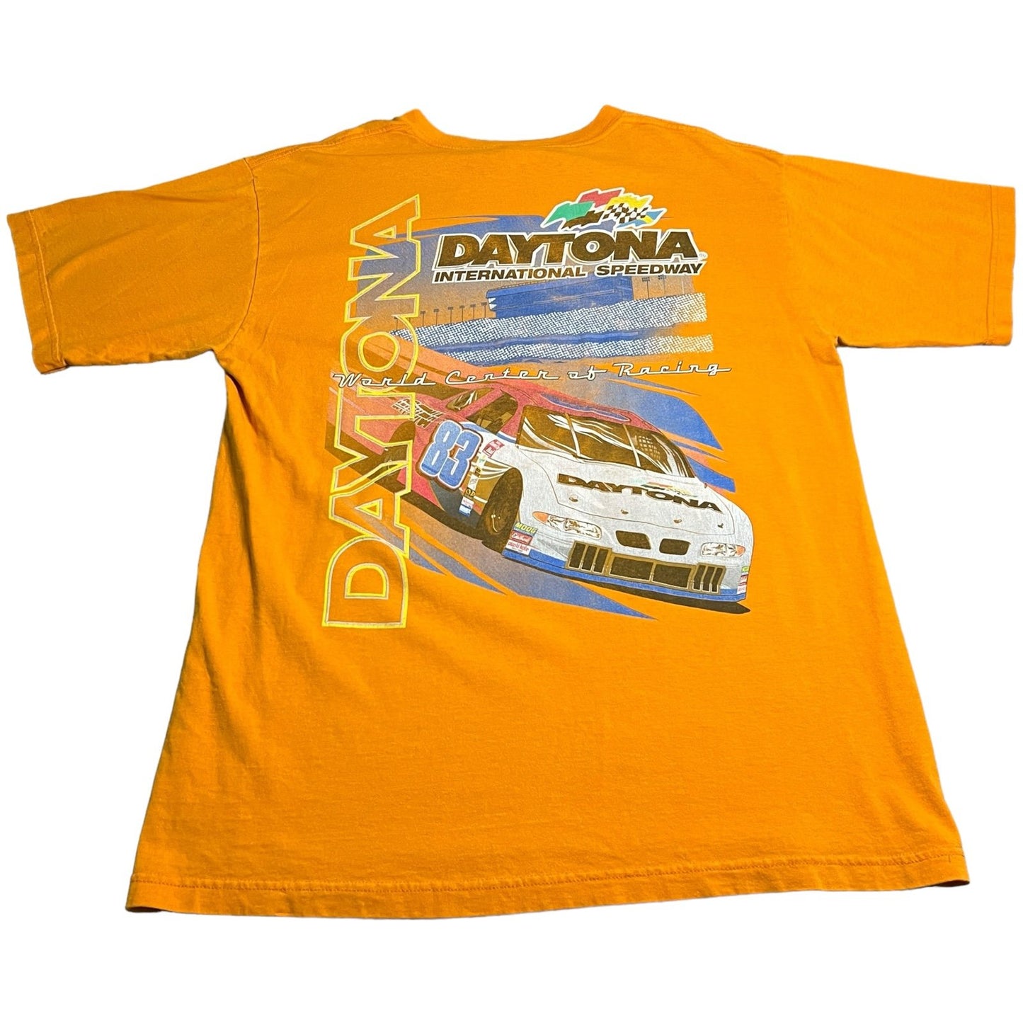 Vintage NASCAR Shirt Mens XL Short Sleeve Orange Daytona Checkered Flag