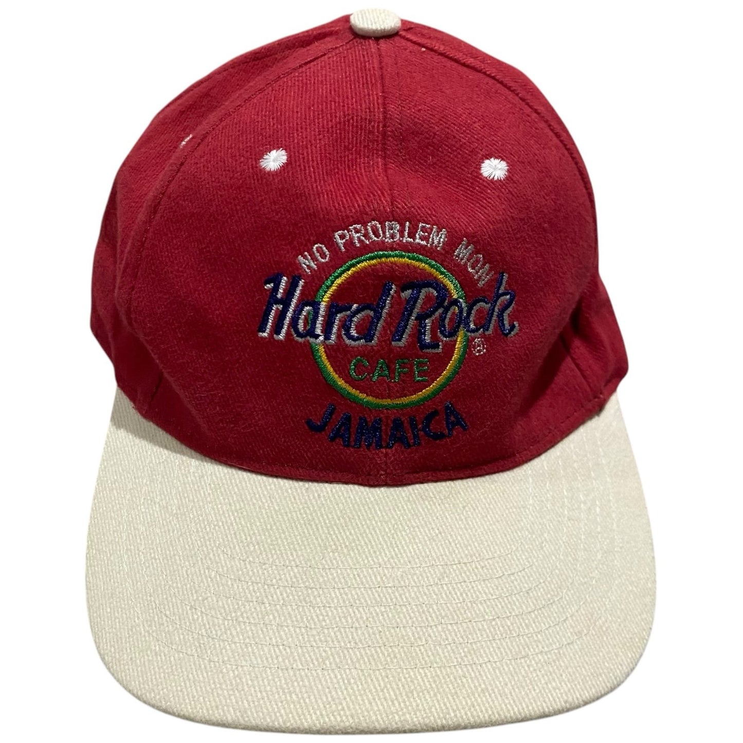 Vintage Hard Rock Cafe Jamica Strapback Hat Cap Adjustable Red White Embroidered