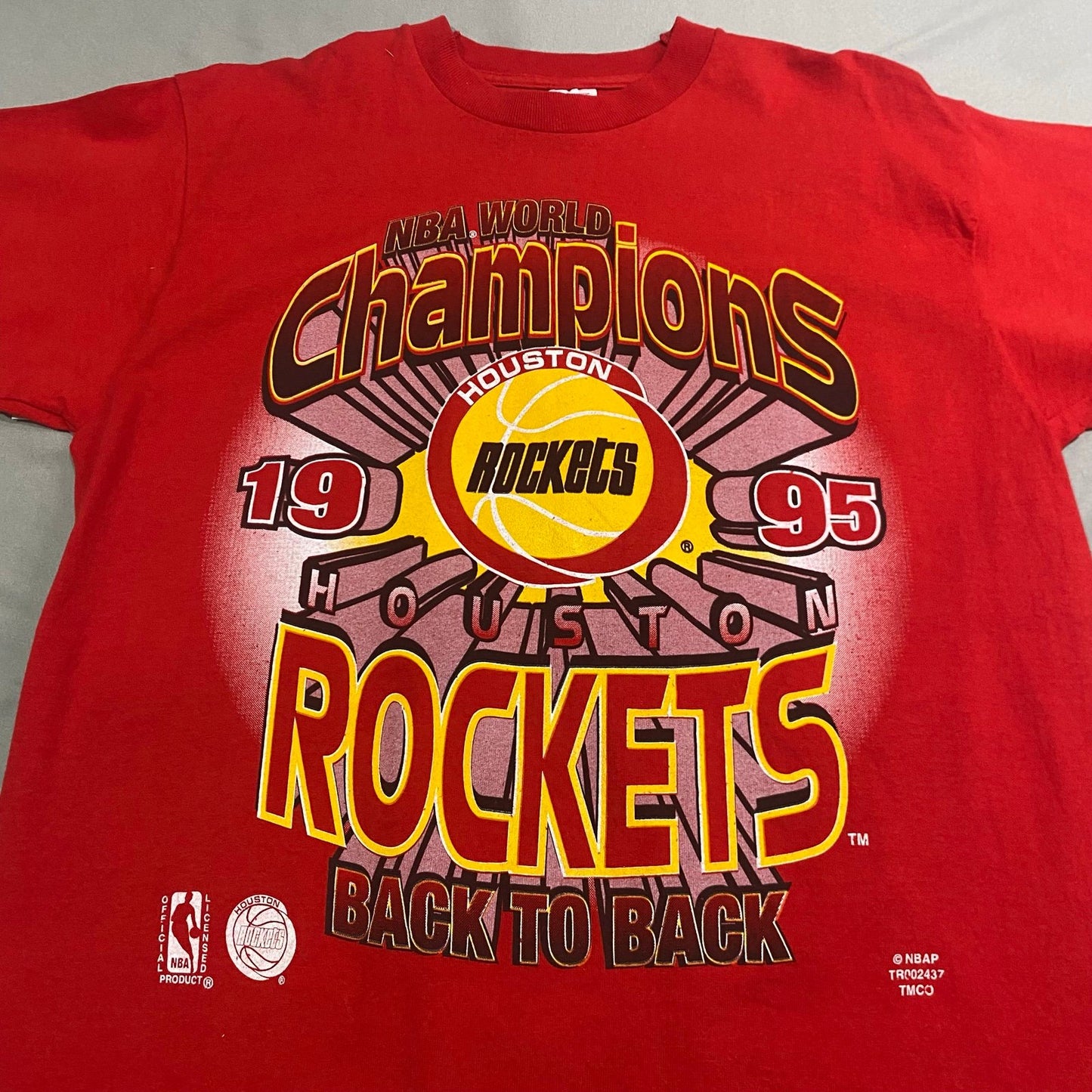 Vintage 1995 Houston Rockets Shirt Mens Large Back to Back Red Short Sleeve NBA