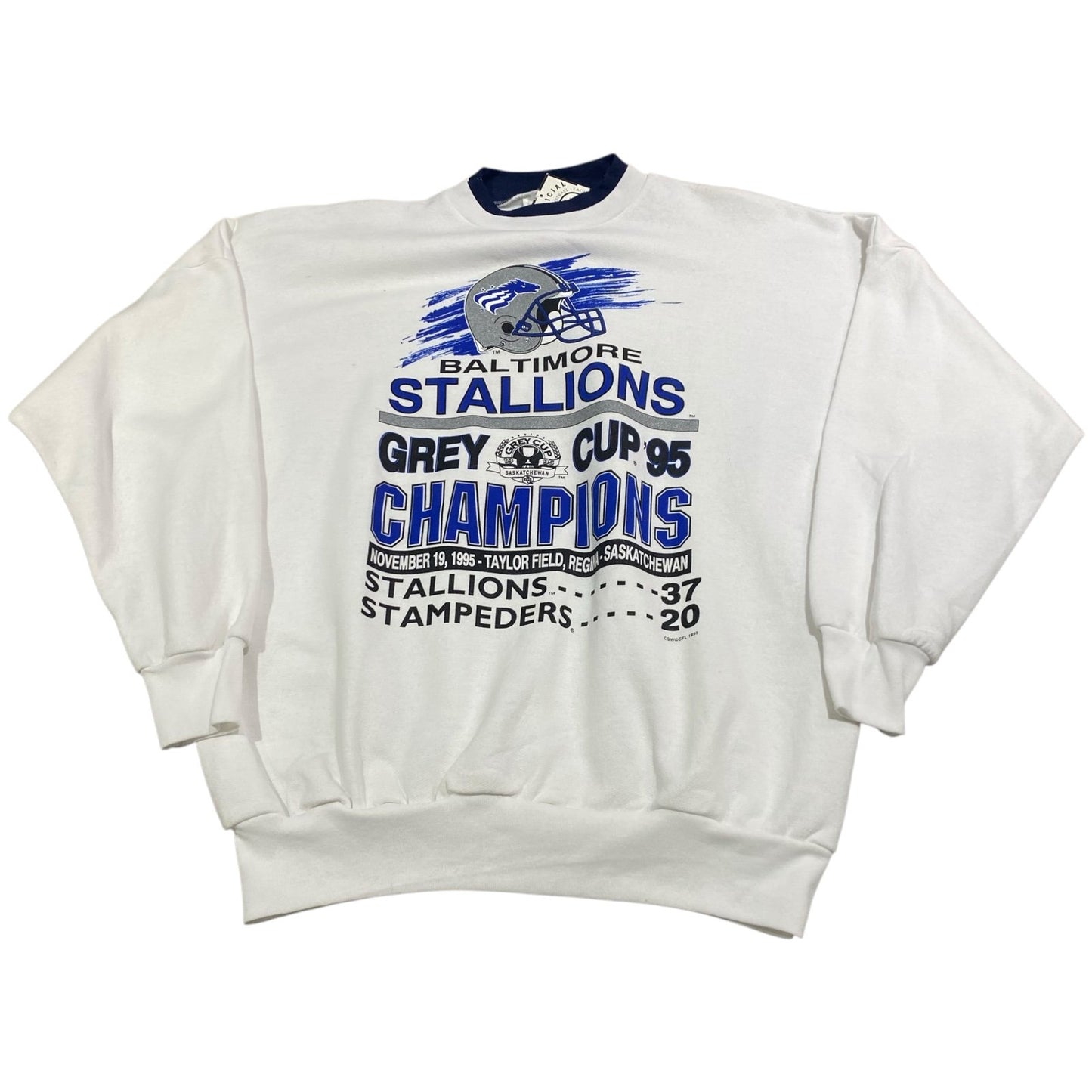 NWT Vintage 1995 Baltimore Stallions Sweater Crewneck White Mens Large Canada