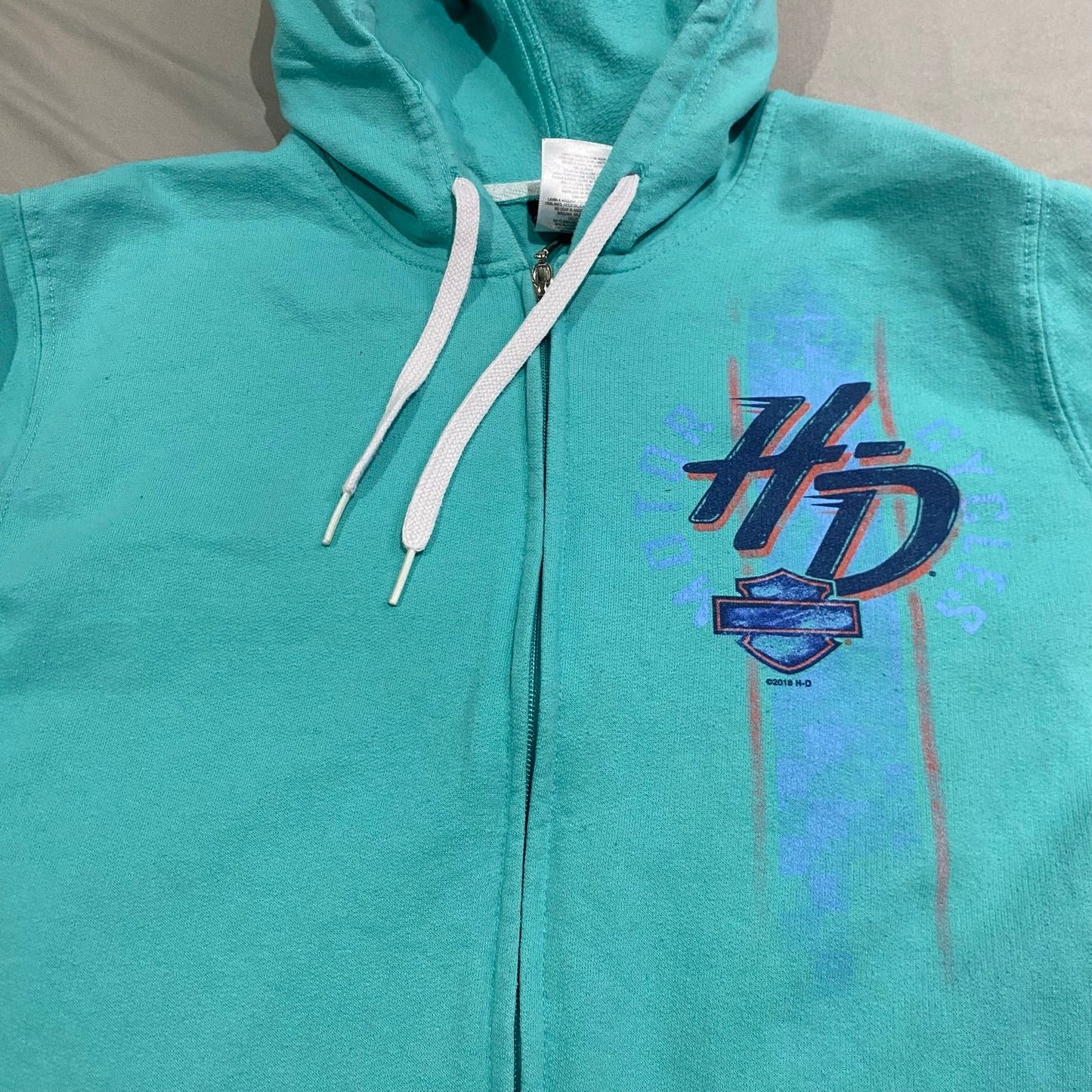 Harley Davidson Hoodie Sweatshirt Womans XL Zip Up Reading PA Blue Teal