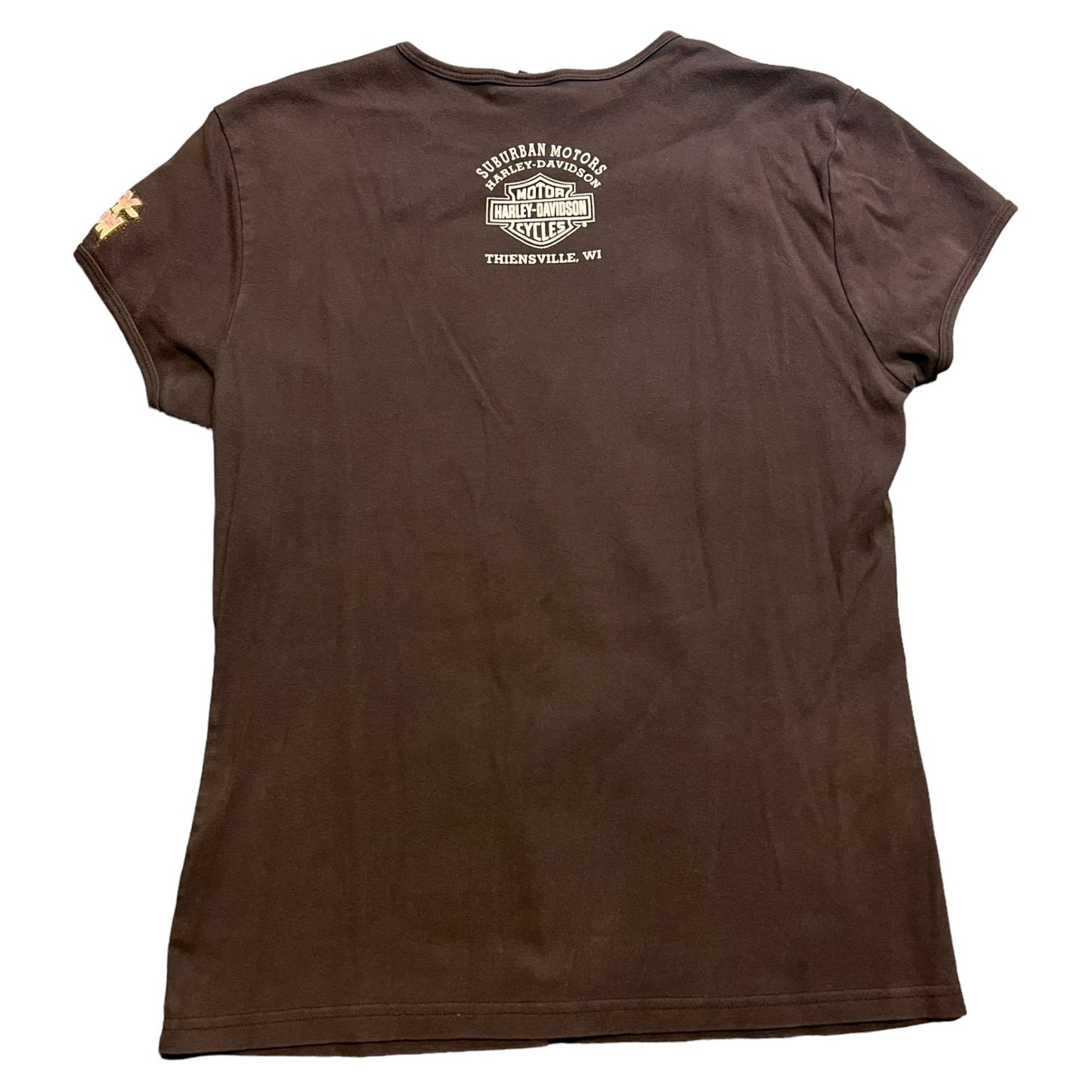 Harley Davidson Shirt Womens 2XL XXL Y2K Brown Motorcycle Biker Short Sleeve