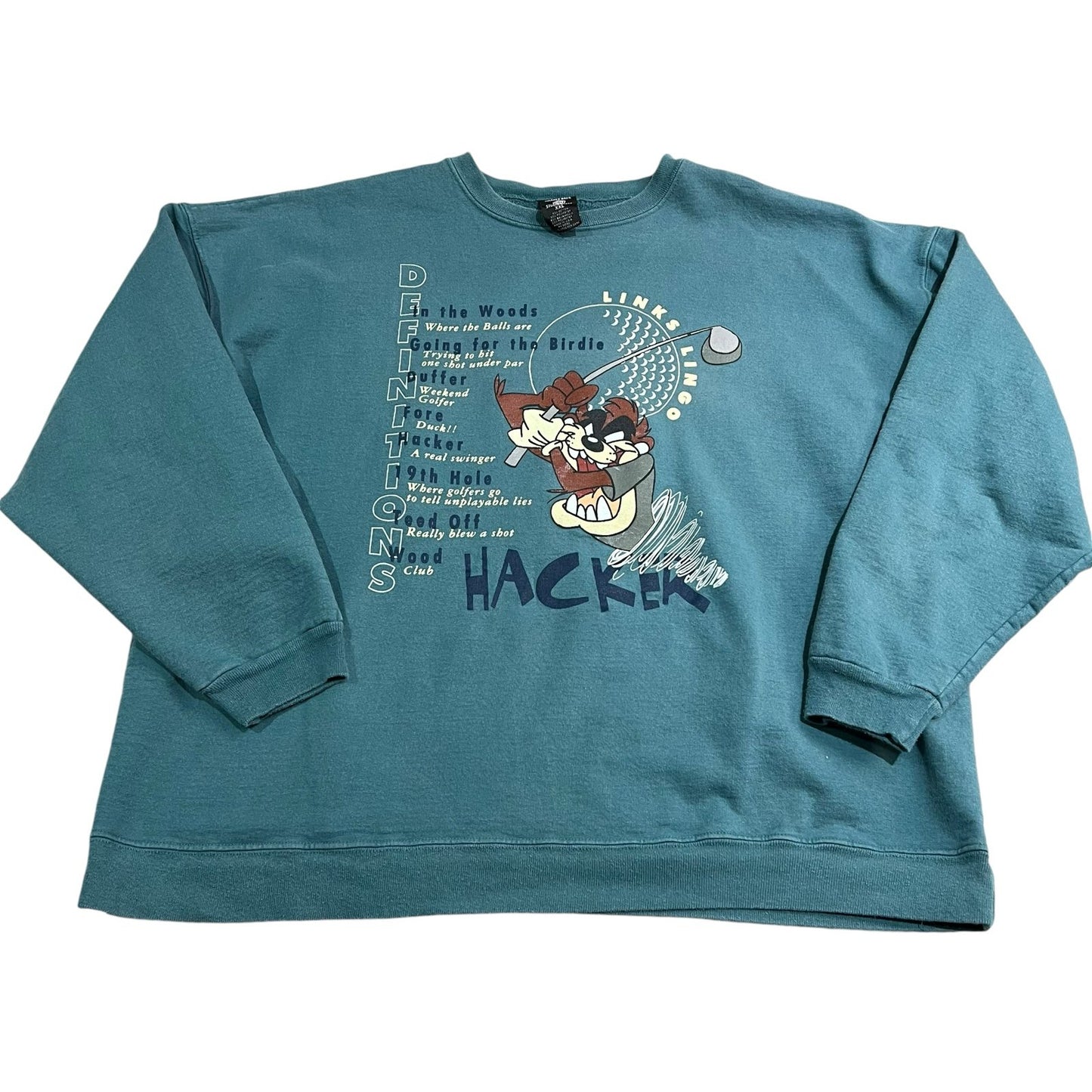 Vintage Taz Sweater Womans 2XL XXL Golf Hacket Blue Looney Tunes