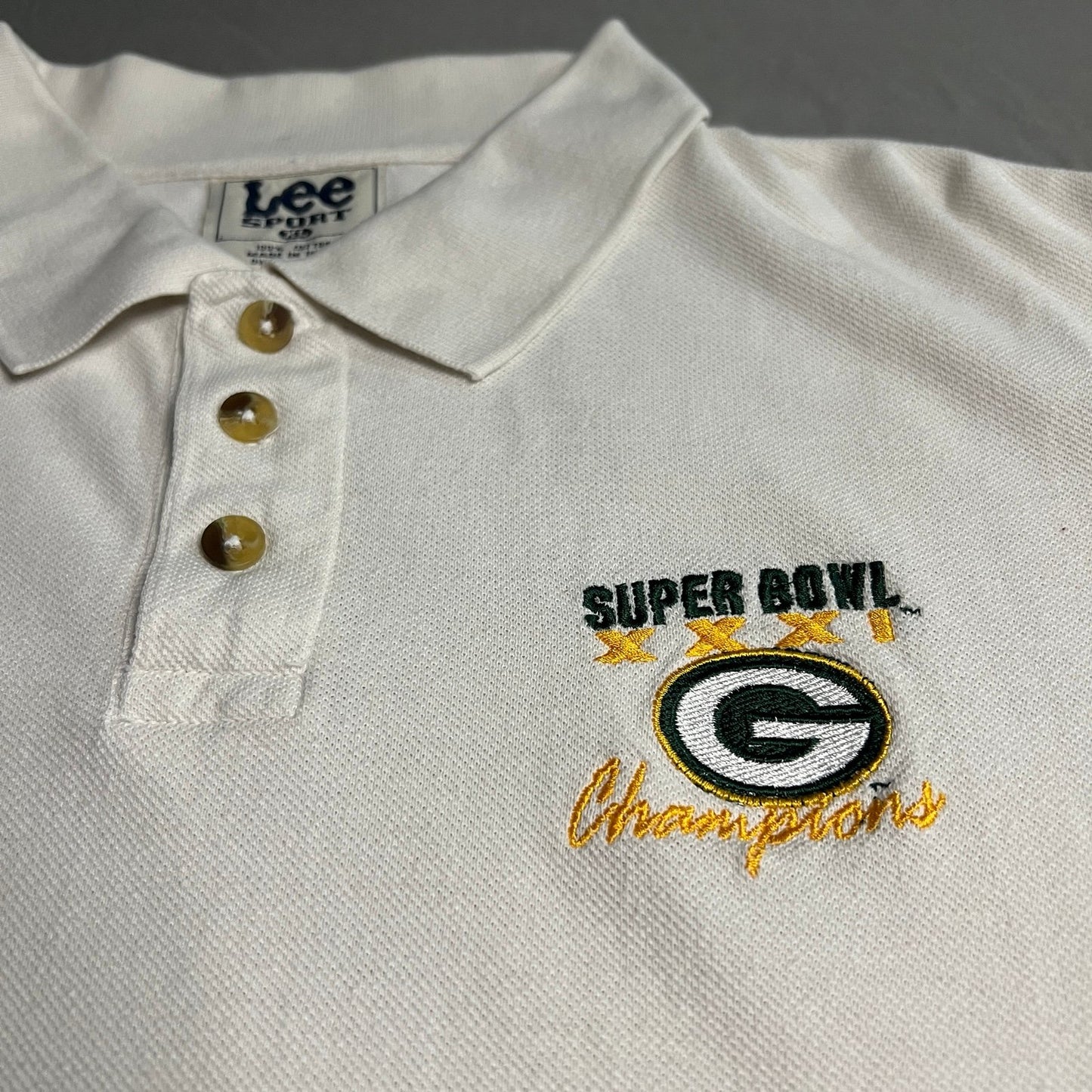 Vintage Green Bay Packers Polo Shirt Mens XL XXXI Superbowl 1997 White NFL