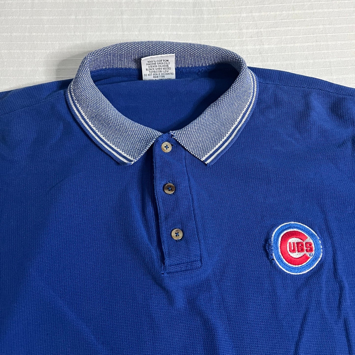 Vintage Chicago Cubs STARTER Polo Shirt Mens XL Blue Embroidered Short Sleeve