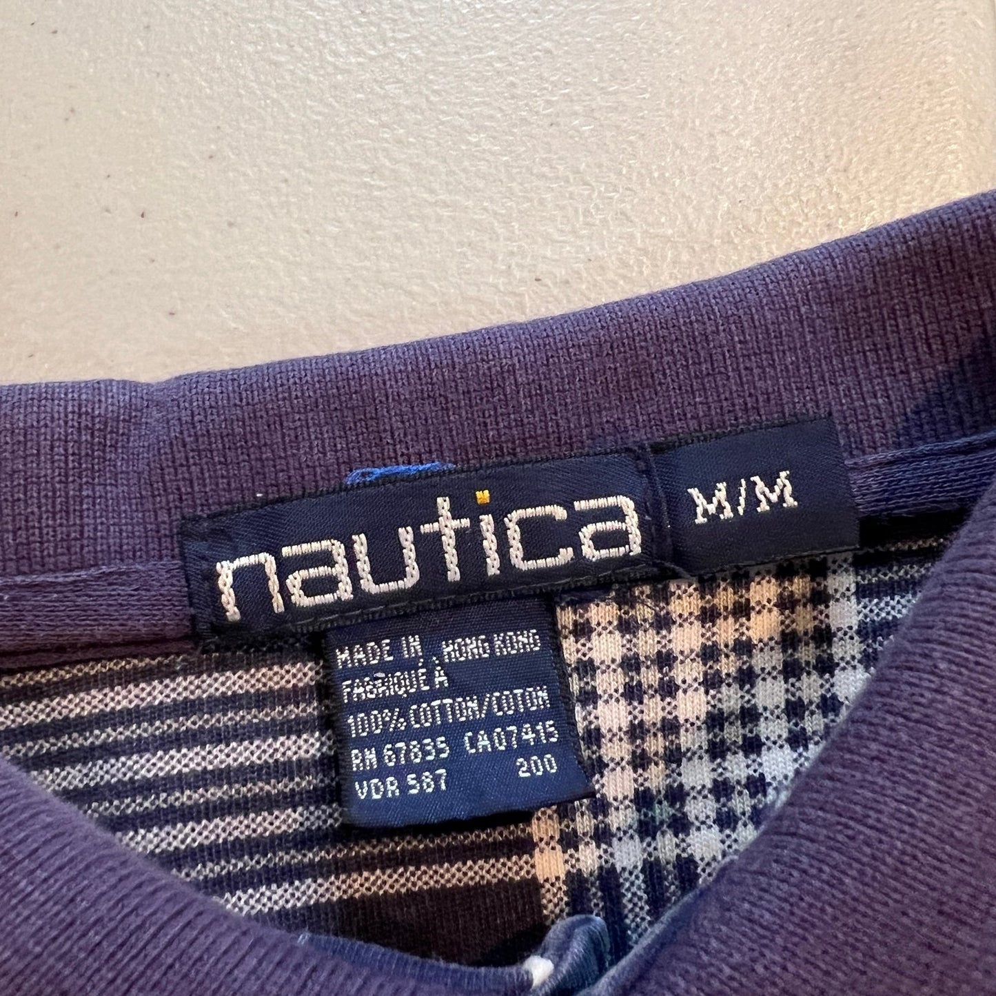 Vintage Nautica Polo Shirt Mens Medium Plaid Blue Red Short Sleeve Preppy Boat