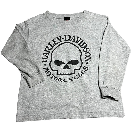 Harley Davidson Shirt Kids Youth Large Gray Long Sleeve Motorcycle Skull Biker