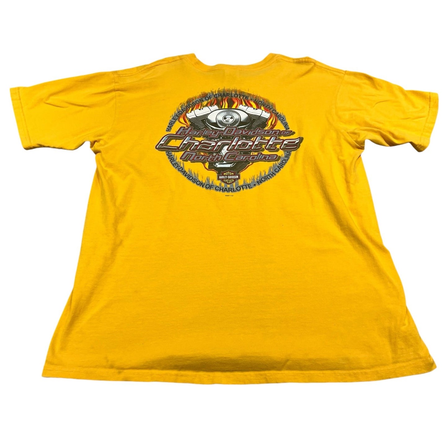 Harley Davidson Shirt Mens XL Yellow Short Sleeve Charlotte Flame Motorcycle