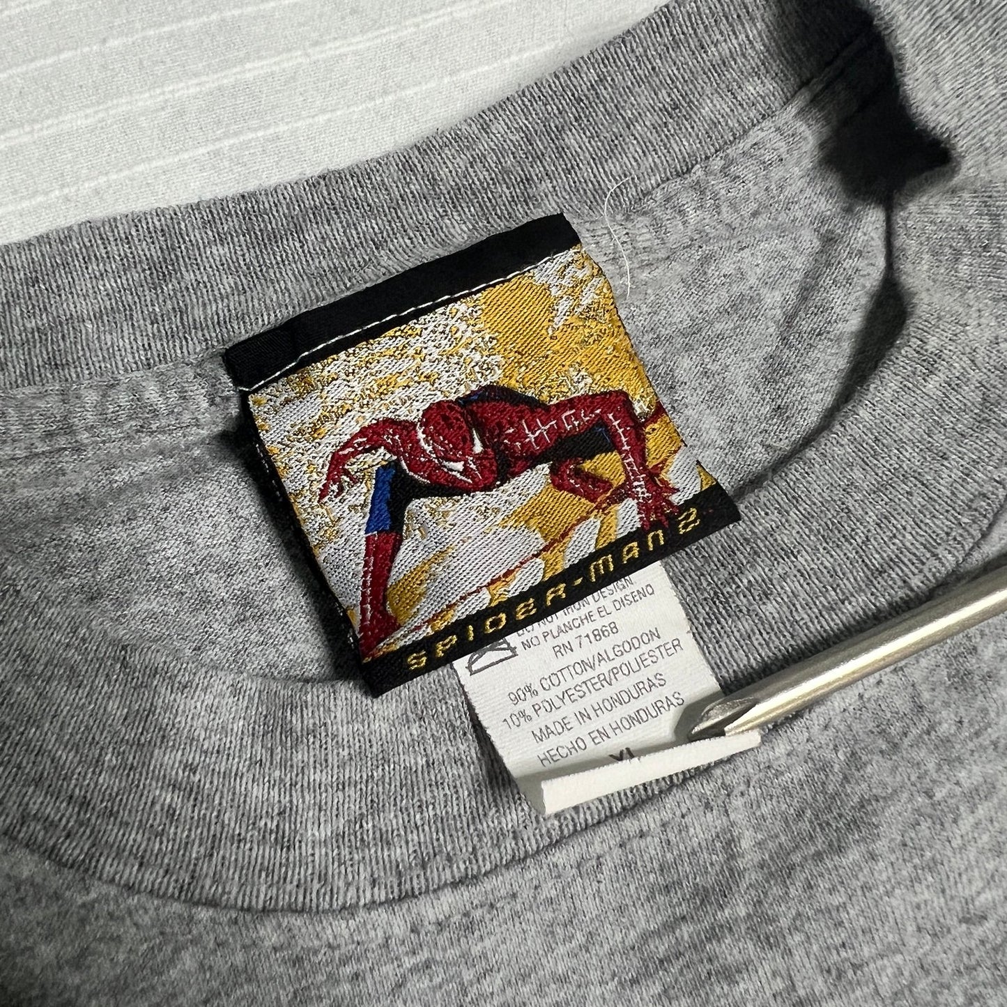 Vintage Spiderman 2004 Promo Shirt Kids XL Short Sleeve Gray Marvel Fearless