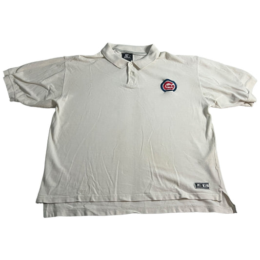 Vintage Chicago Cubs STARTER Polo Shirt Mens XL White Embroidered Short Sleeve