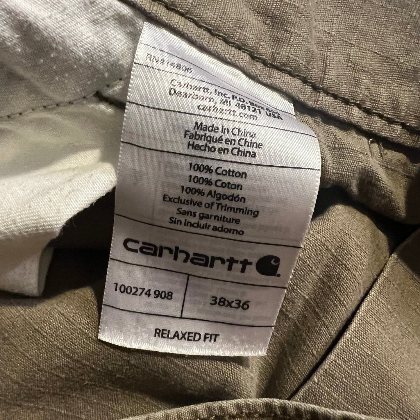 Carhartt Pants Mens 38x36 100274 908 Relaxed Fit Khaki Workwear Brown