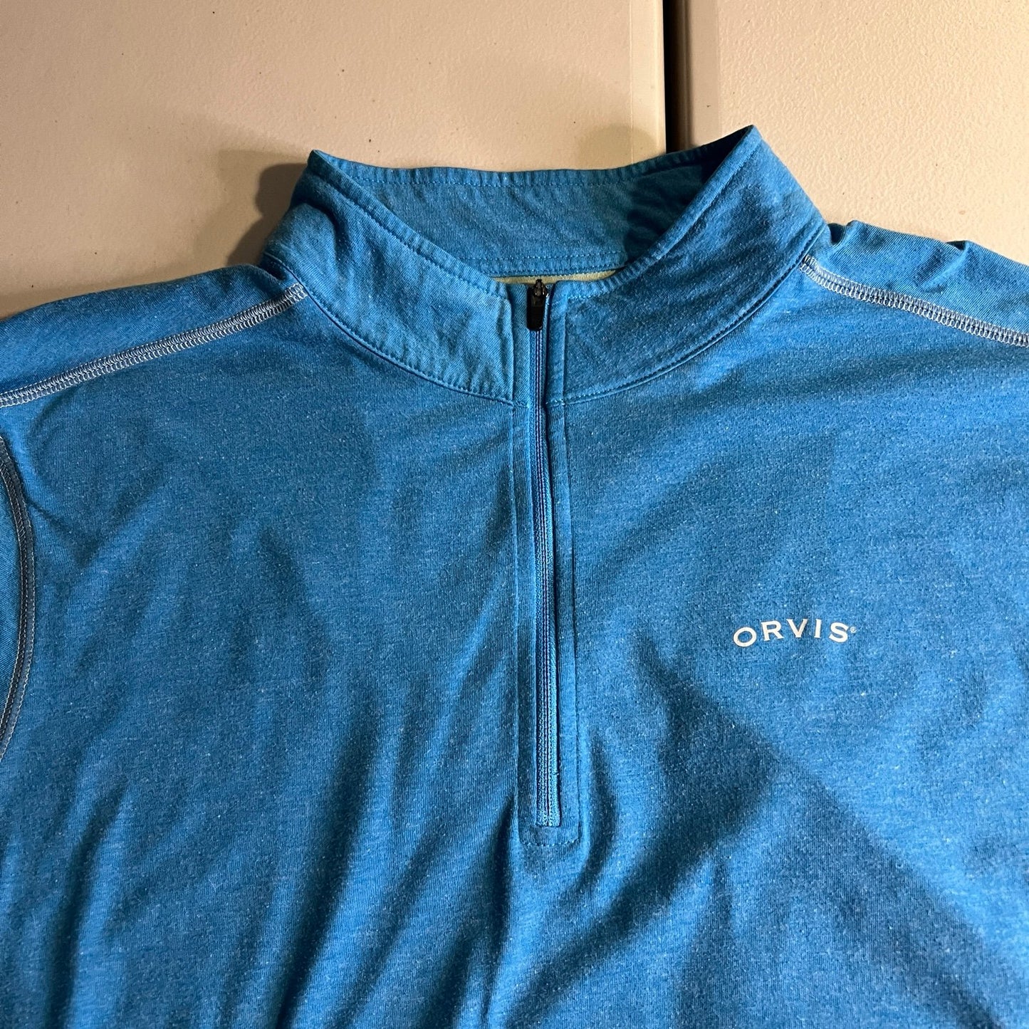 Orvis Sweat Shirt Womens XL Quarter Zip Blue Pullover Outdoors Hiking LongSleeve