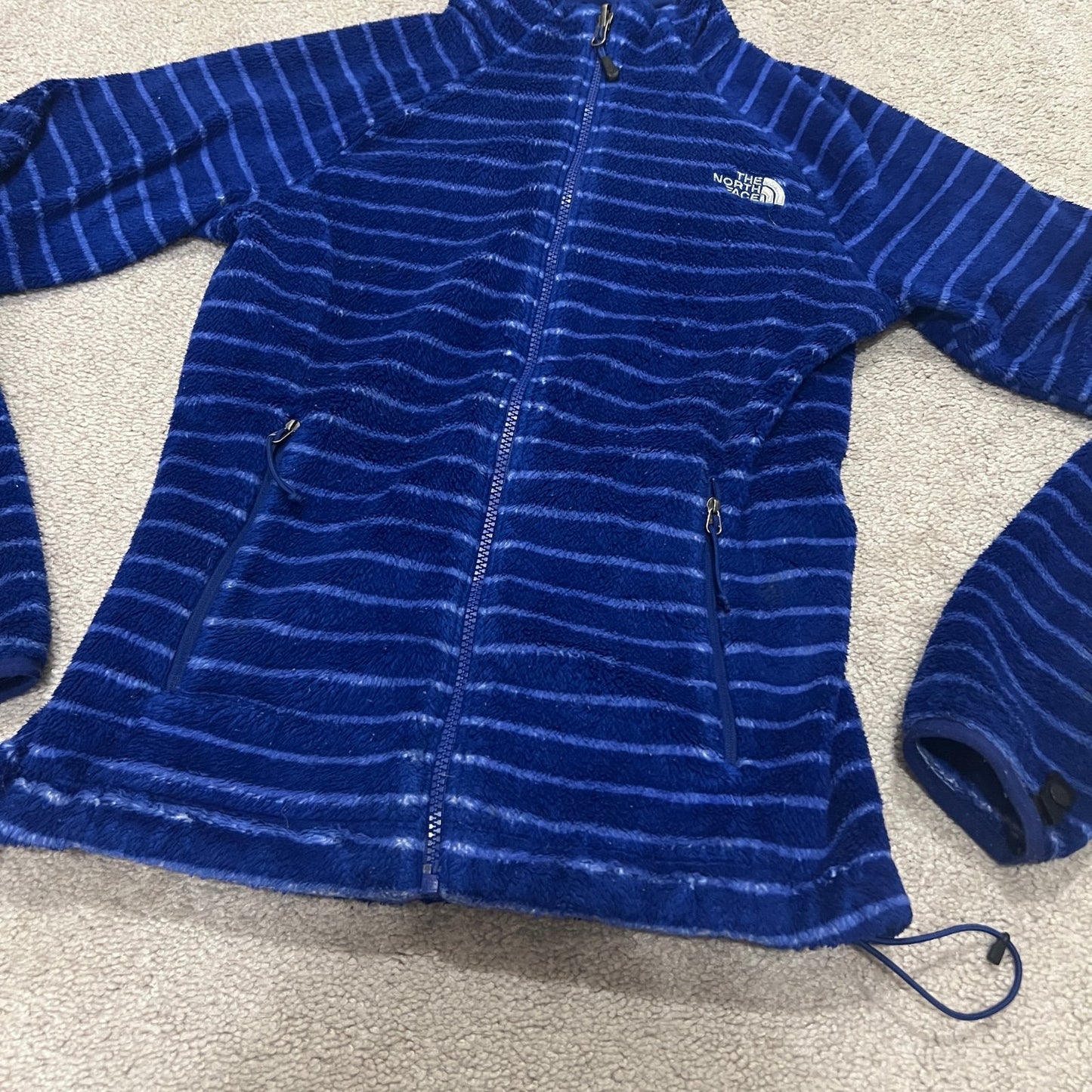 The North Face Fleece Jacket Women's XS Blue Stripped Sweater Pullover Full-Zip