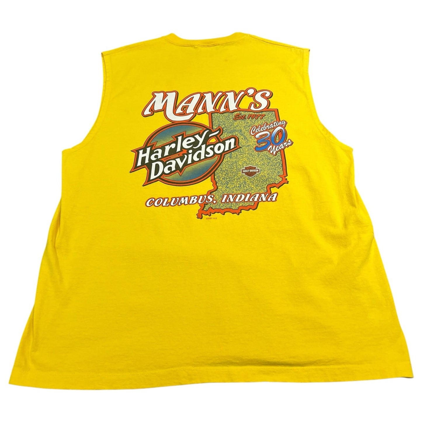 Harley Davidson Mann's Columbus Sleeveless Tank Top Shirt Mens XL Yellow