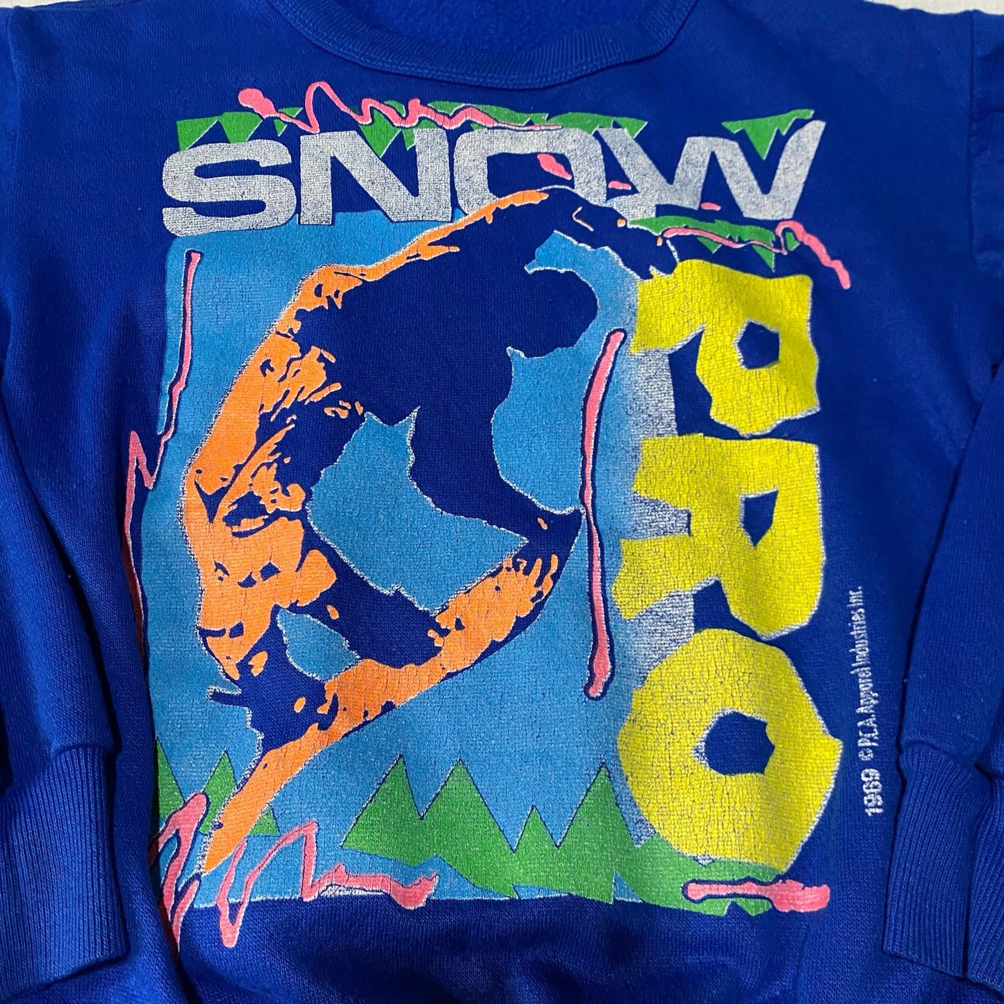 Vintage 1989 Snowboard Sweater Kids Youth Medium 10-12 Blue Crewneck 80's