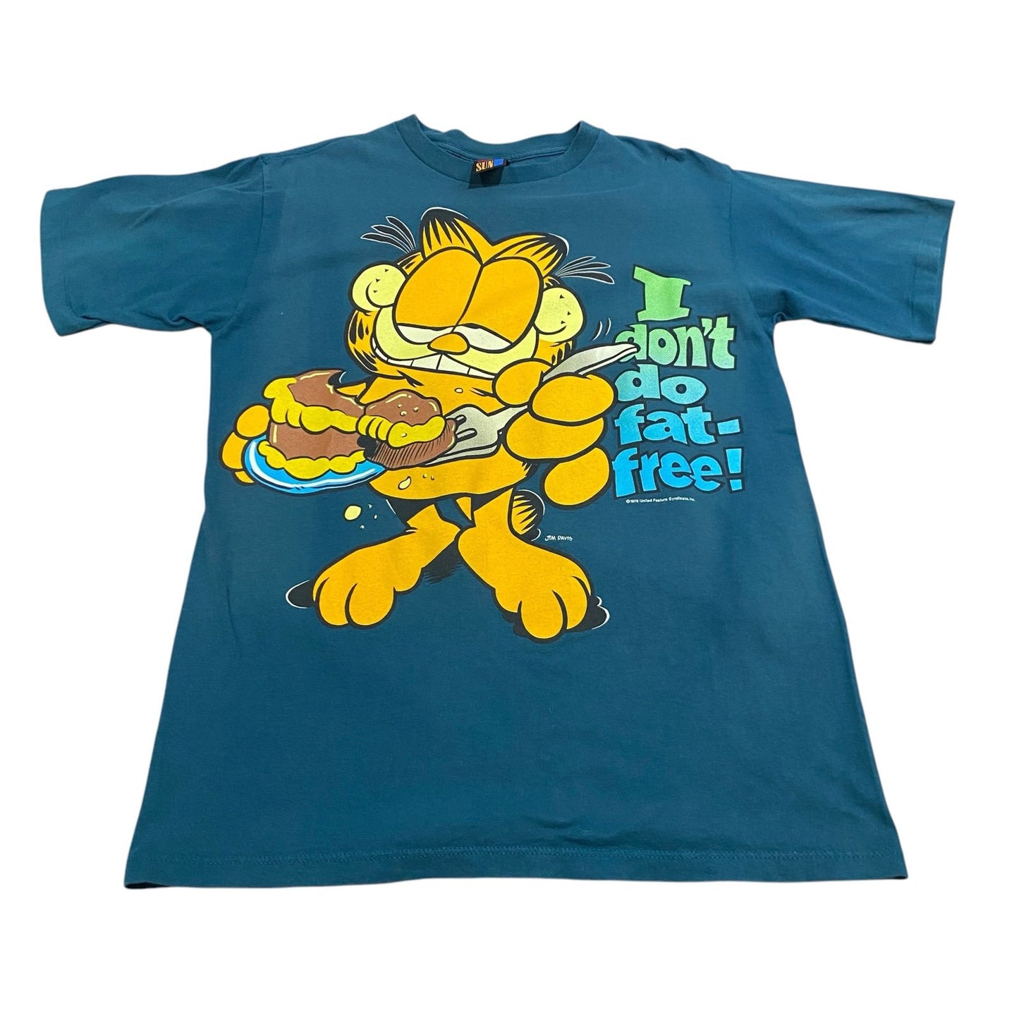 Vintage 1979 Garfield Shirt Mens Medium I Don't do Fat Free Short Sleeve Blue