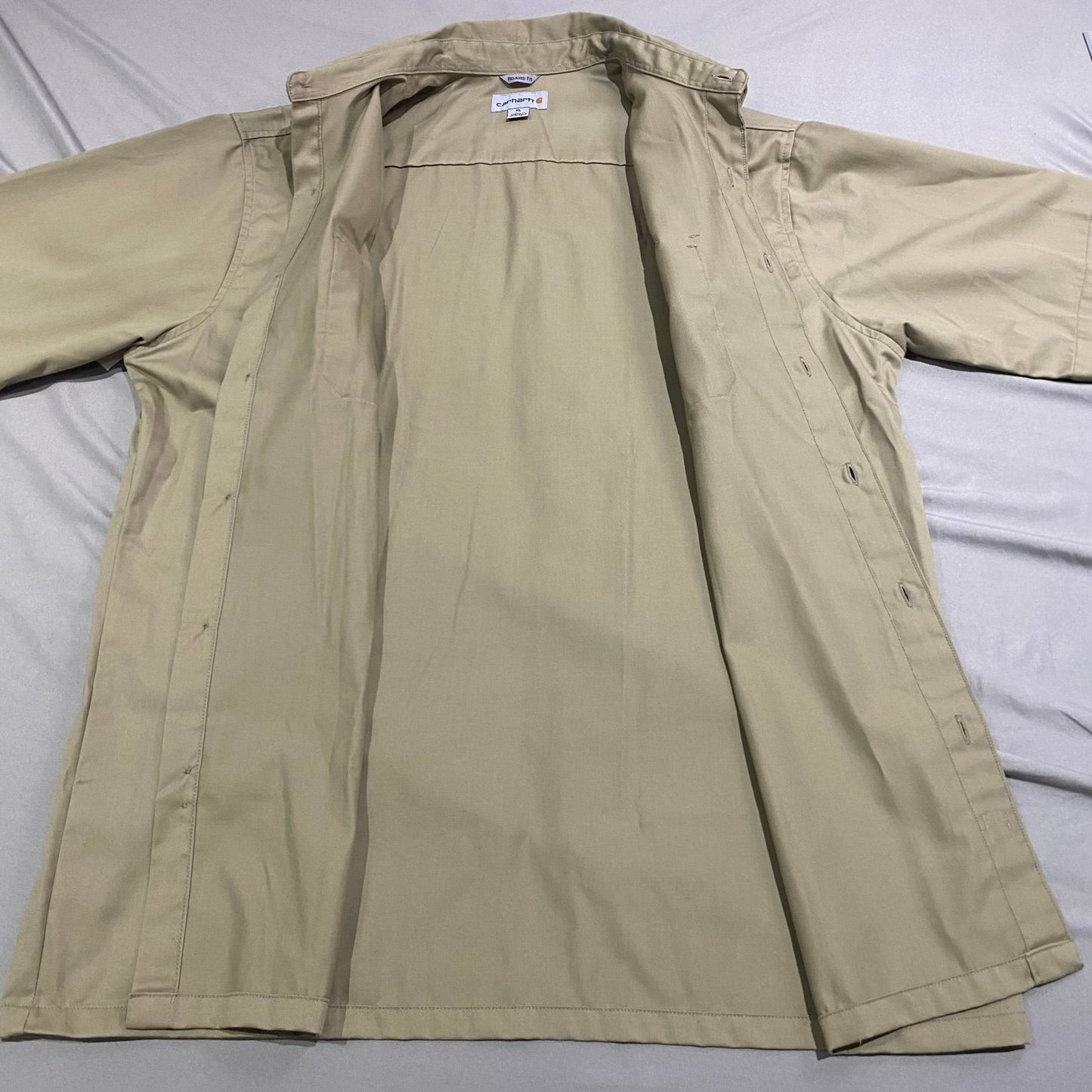 Carhartt Button Up Shirt Mens XL Tan Relaxed Fit Brown Short Sleeve Workwear