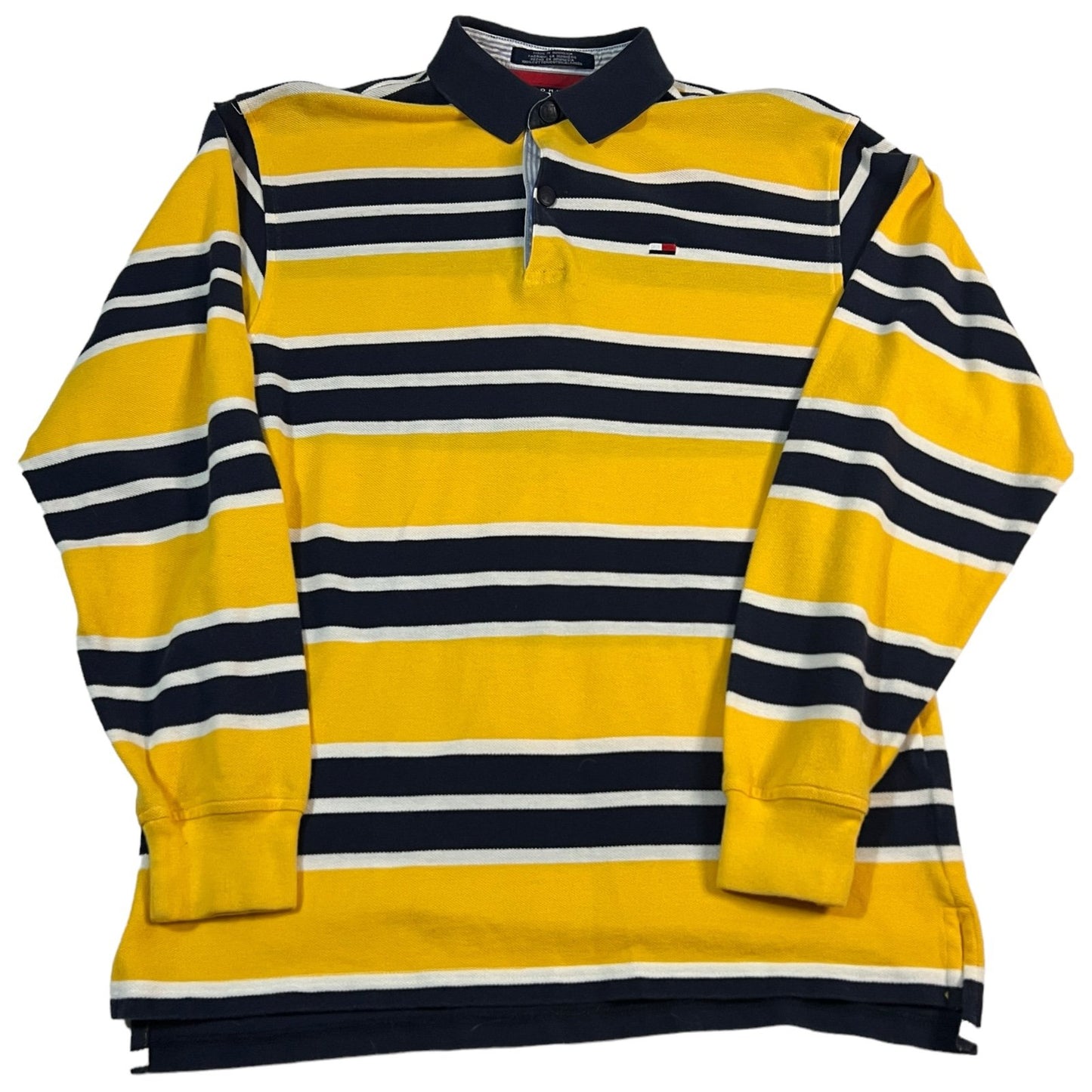 Tommy Hilfiger Polo Shirt Long Kids XL Youth Boys Long Sleeve Yellow Stripe Y2K