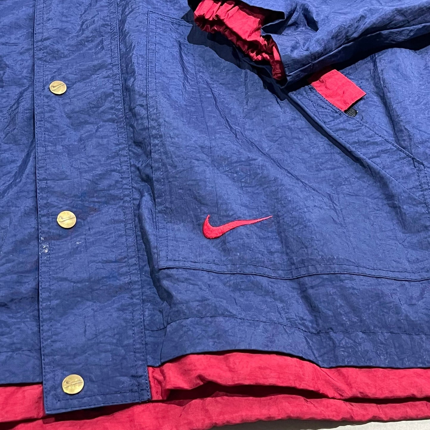 Vintage 90's Nike Windbreaker Jacket Mens Large Hood Swoosh Blue Red