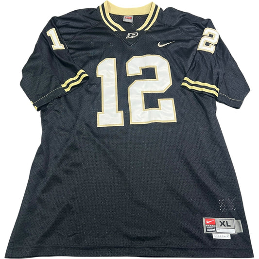 Vintage Purdue Football Jersey Nike Mens XL #12 Stitch Sewn Black Boilermakers